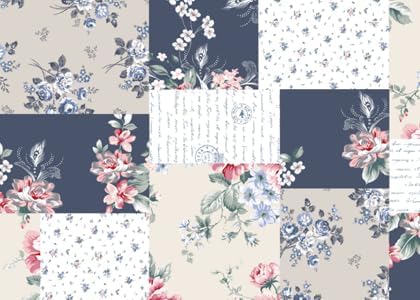 Brilliant Sunshine Roses in Beige Quilt Set, 3-Piece Bedding Sets, Lively Patchwork Design, Washable and Reversible Bedspread, Soft Lightweight Coverlet, All-Season, Full/Queen, Vintage Indigo