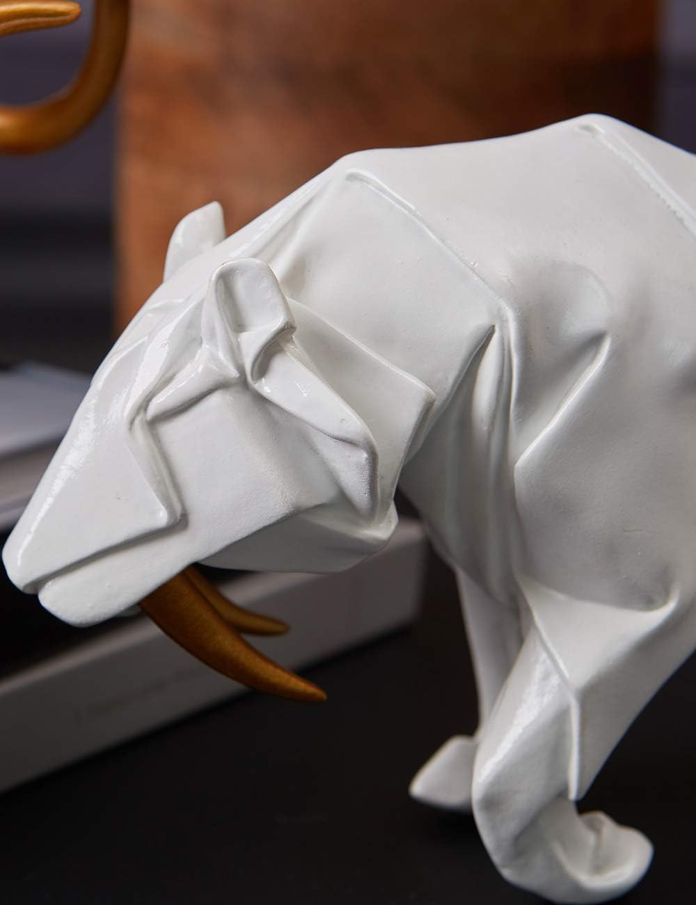 HAUCOZE Dinosaur Statue Arts Animal Figurine Modern Decor Leopard Sculpture Polyresin White 9.8inch