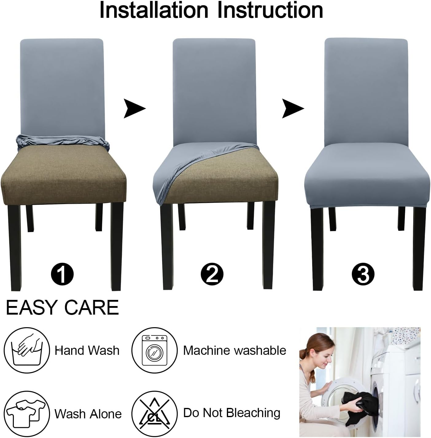 JQinHome 4 Pcs Dining Chair Slipcover, High Stretch Removable Washable Chair Seat Protector Cover for Home Party Hotel Wedding Ceremony(Light Grey)