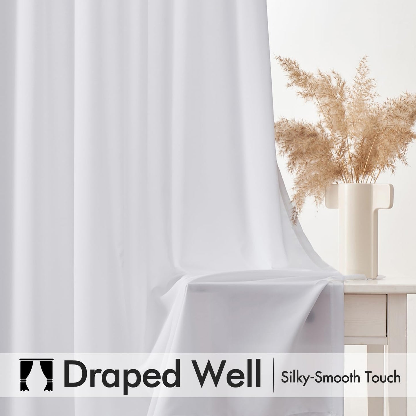 MIULEE White Privacy Sheer Curtains That Let Light in Non-See-Through Semi Sheer Curtains Light Filtering Window Curtain Drapes for Living Room Bedroom 42 X 45 Inches Long 2 Panels Set