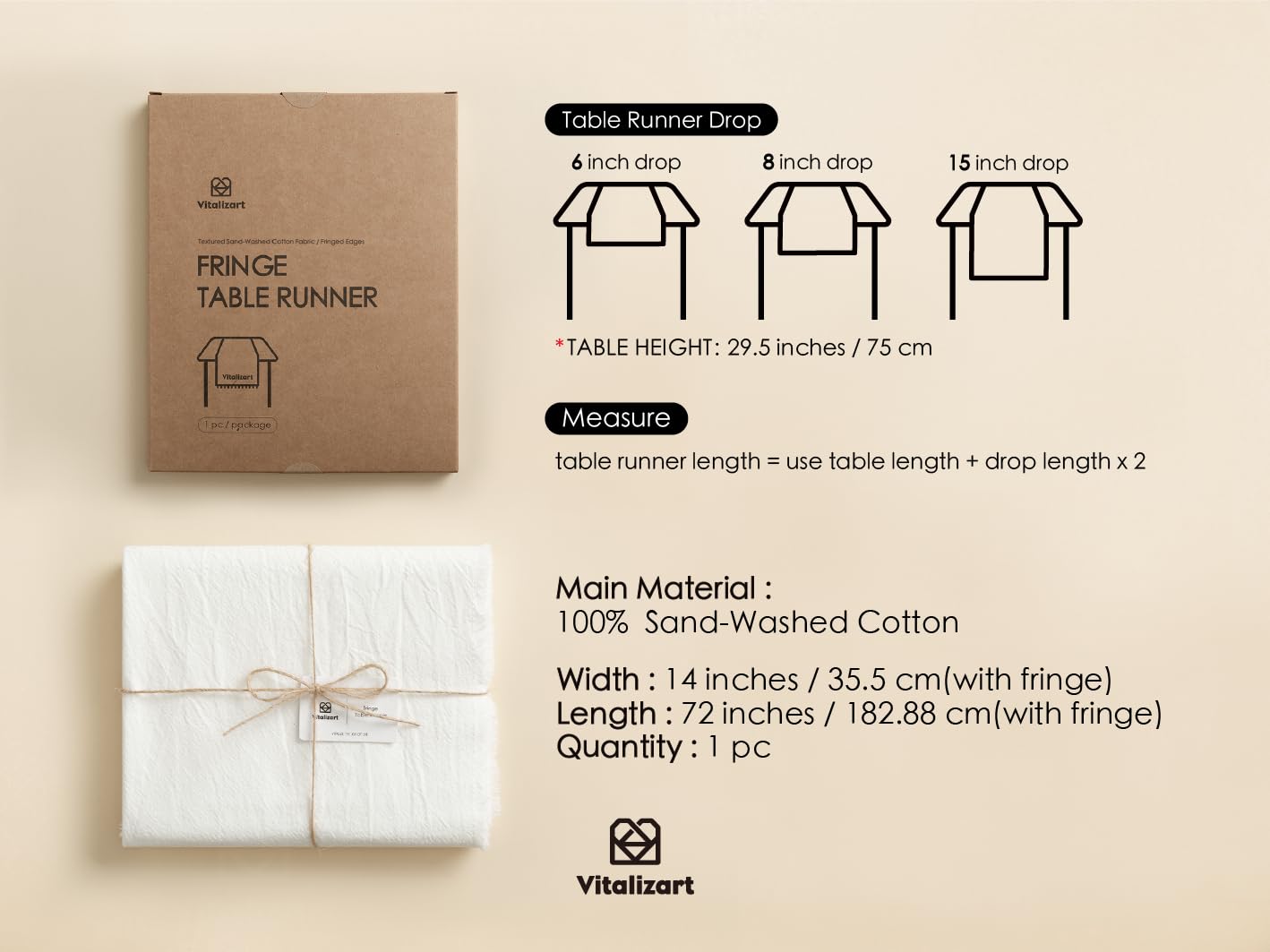 Vitalizart White Pure Cotton Table Runner (14 x 72 Inch) – Rustic Dining, Wedding, & Holiday Home Decor