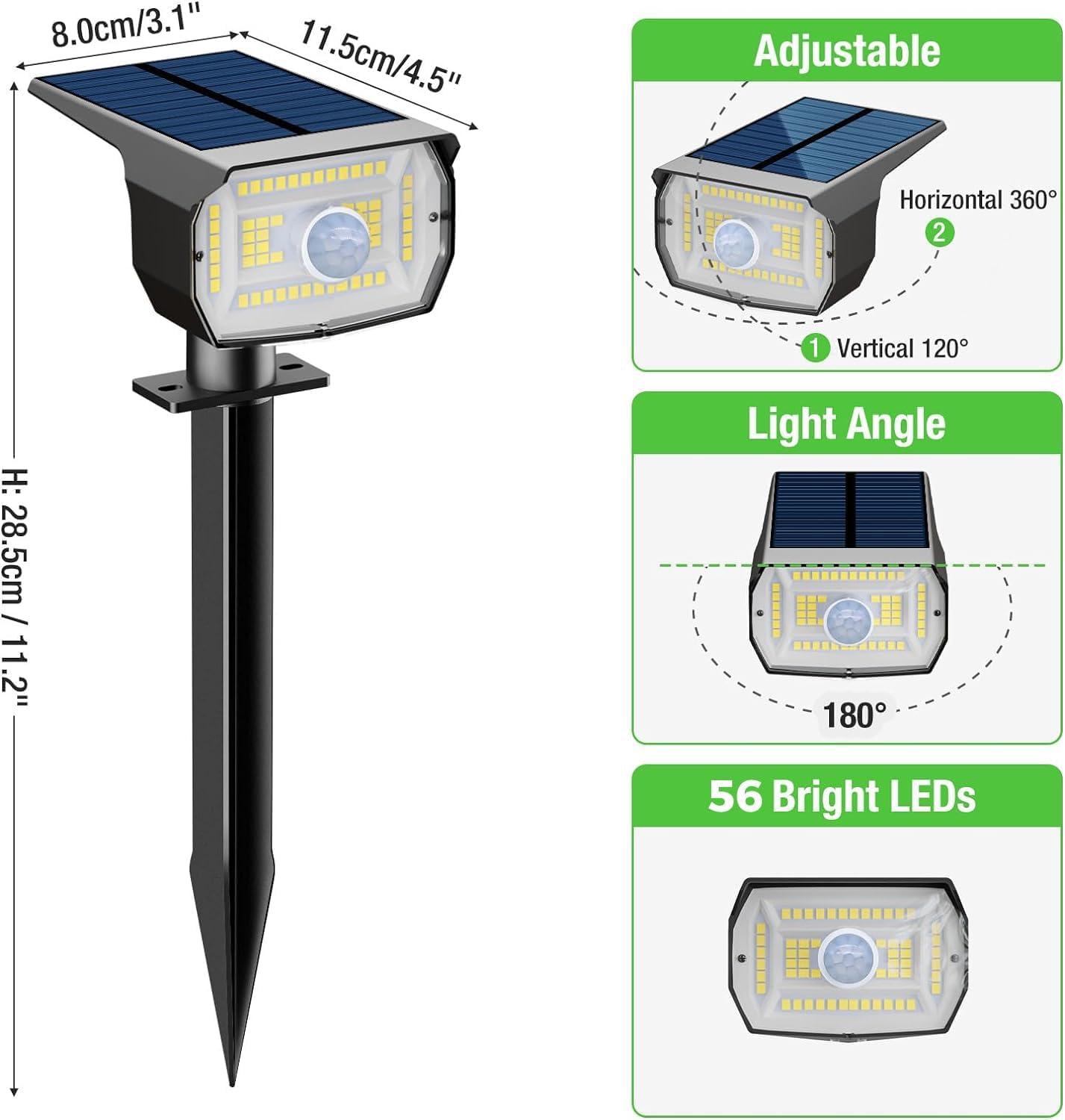 nipify 10 Pack Solar Lights Outdoor Waterproof, 3 Modes Motion Sensor Spot Lights,Solar Powered Spotlights 2-in-1 Auto On/Off Landscape Lighting for Outside Yard Wall Garden, Cool White