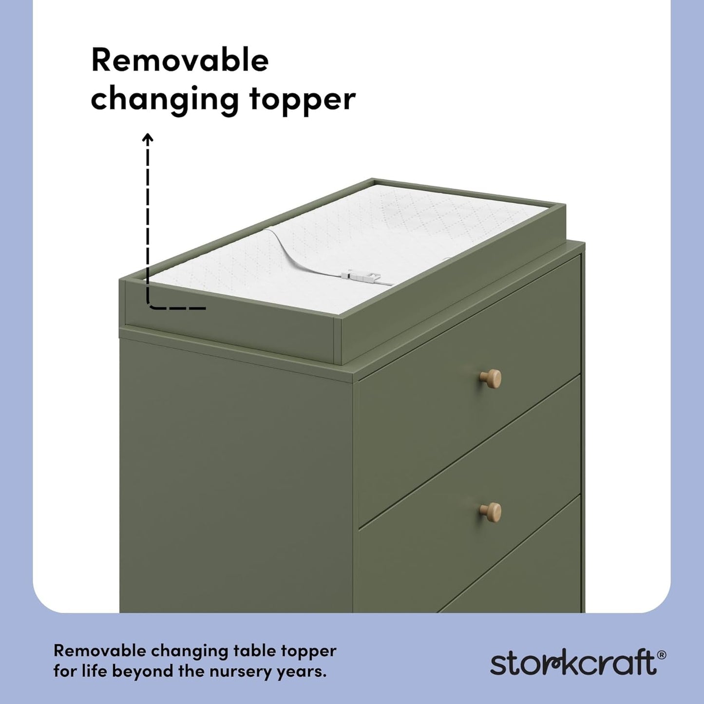 Storkcraft California 3-Drawer Chest with Removable Changing Topper (Olive with Driftwood) – GREENGUARD Gold Certified, Interlocking Drawer System, Pre-Installed Tracks, Easy Assembly