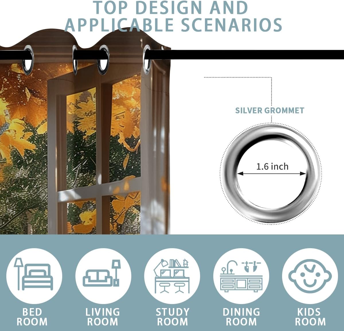 Landscape Blackout Curtains for Girls Boys Teens Home Decor, Nature 3D Autumn Fall Forest Maples Grommet Thermal Insulated Drapes Darkening Window Curtain for Bedroom Living Room, 55 x 63 Inch