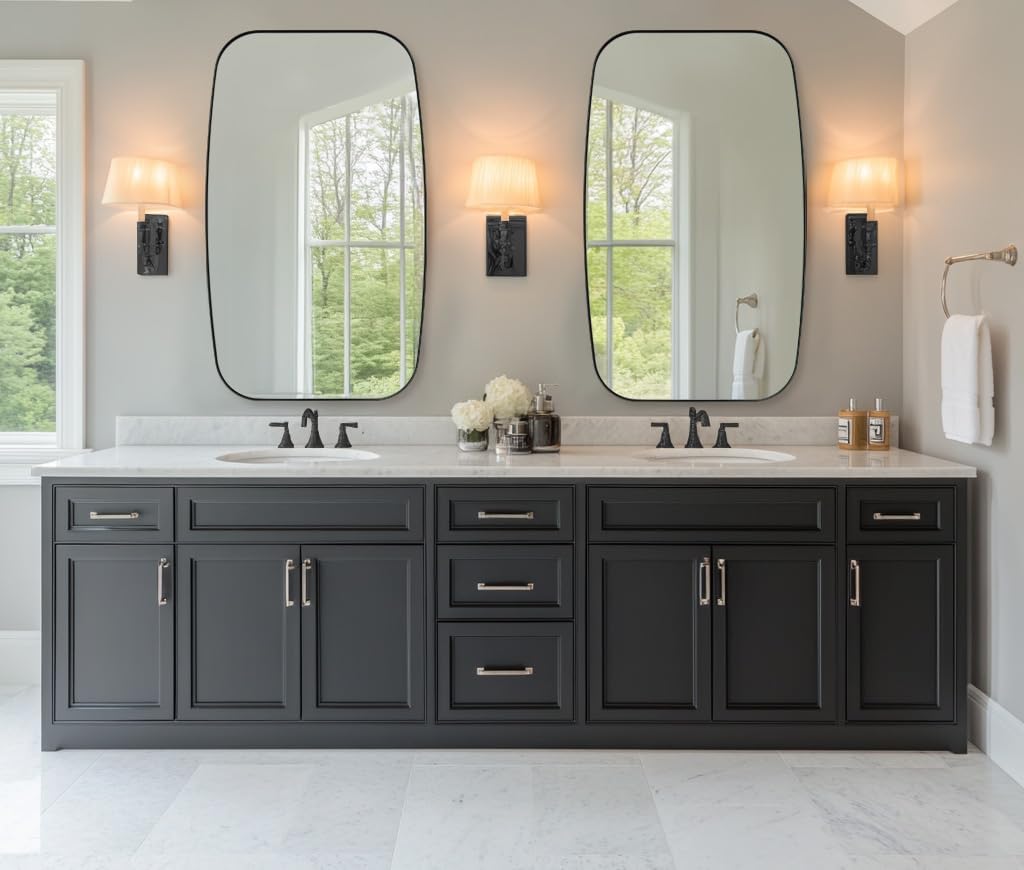 ANDY STAR Oval Bathroom Mirror, 24x32’’ Matte Black Metal Frame Oblong Mirror for Bathroom, Modern Black Oval Bathroom Mirror for Over Sink, Hangs Horizontal or Vertical