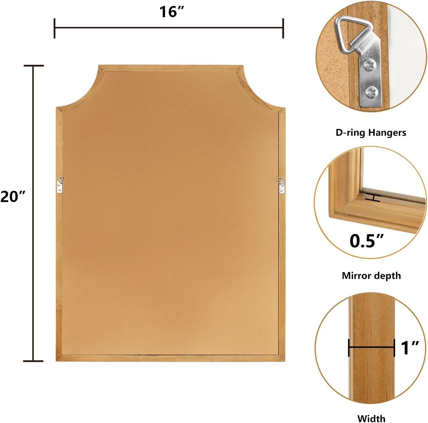 WallBeyond Scalloped Wood Mirror for Wall Decor 16x20 Inch Small Bathroom Vanity Rectangle Mirror for Hallway Bedroom Living Room(Natural)