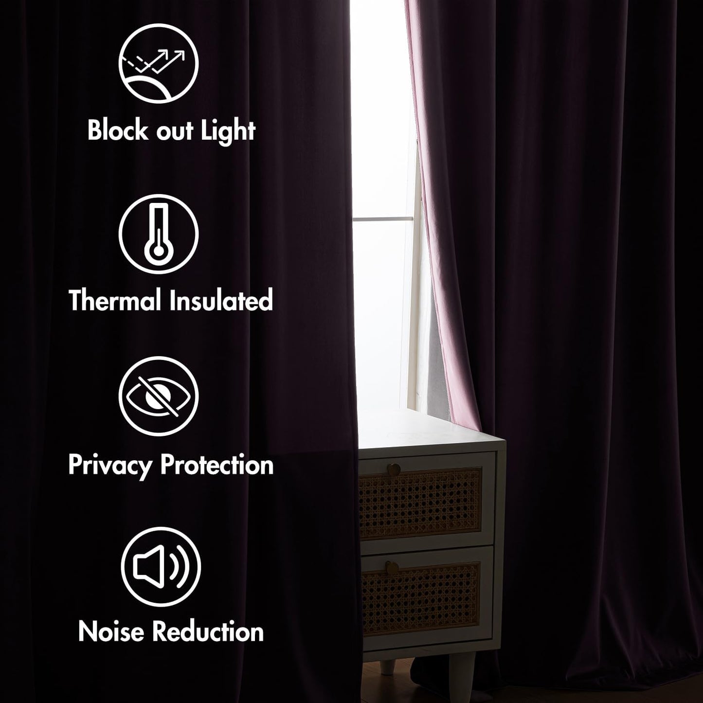 MIULEE Lavender Velvet Curtains 90 inches 2 Panels - Luxury Room Darkening Window Drapes for Bedroom Living Room Thermal Insulated Super Soft Blackout, Back Tab Rod Pocket Pinch Pleated, Purple