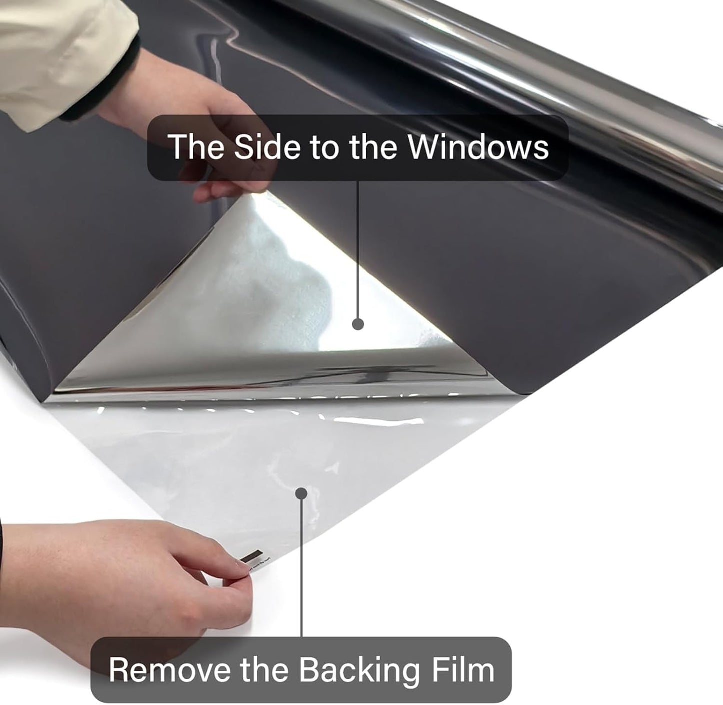 Kromapolis One Way Window Privacy Film Reflective Mirror Home Window Tint, Daytime Privacy Heat Control Anti UV Glass Tinting Static Cling (Black-Silver, 17.5 x 78.7 inch)