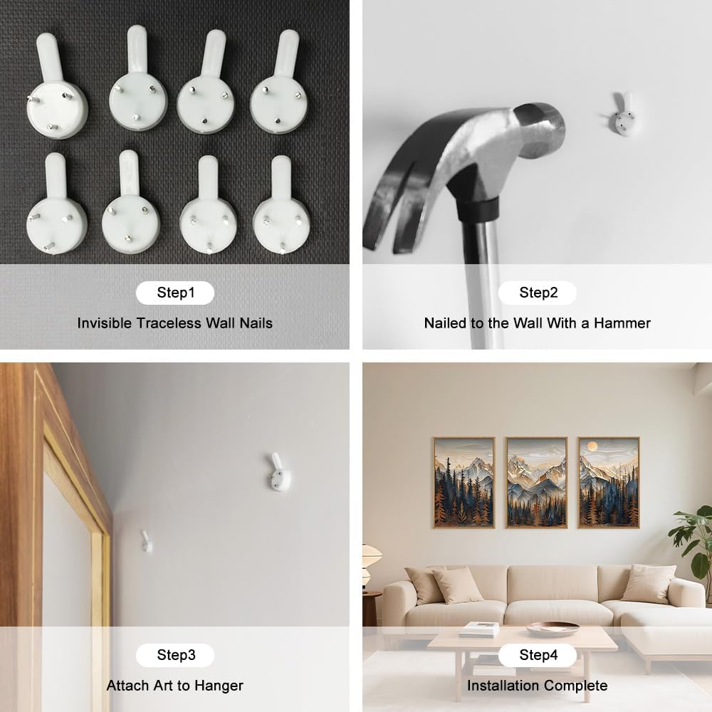 Celestdeco Wood Mountain Framed Canvas Wall Art Set, Pine Trees Wall Painting, Ridge Scenery Wall Decor, Natural Sun Landscape Art Print for Living Room, Bedroom, Dining Room, Office - 24"x36"x3