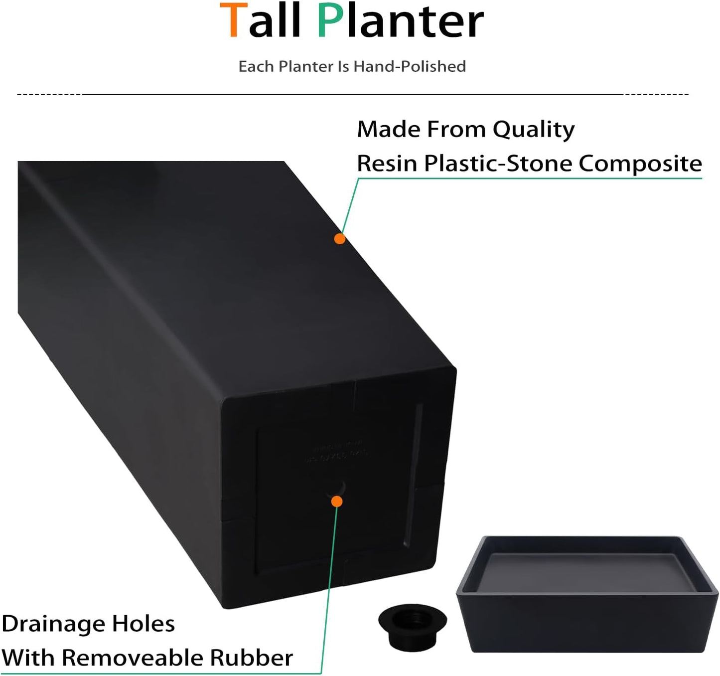 Tall Planters for Outdoor Plants, Large Resin Flower Pots with Saucers for Garden, Front Porch, Patio, Indoor - Set of 2 (Black, 30 inch - 2 Pack)