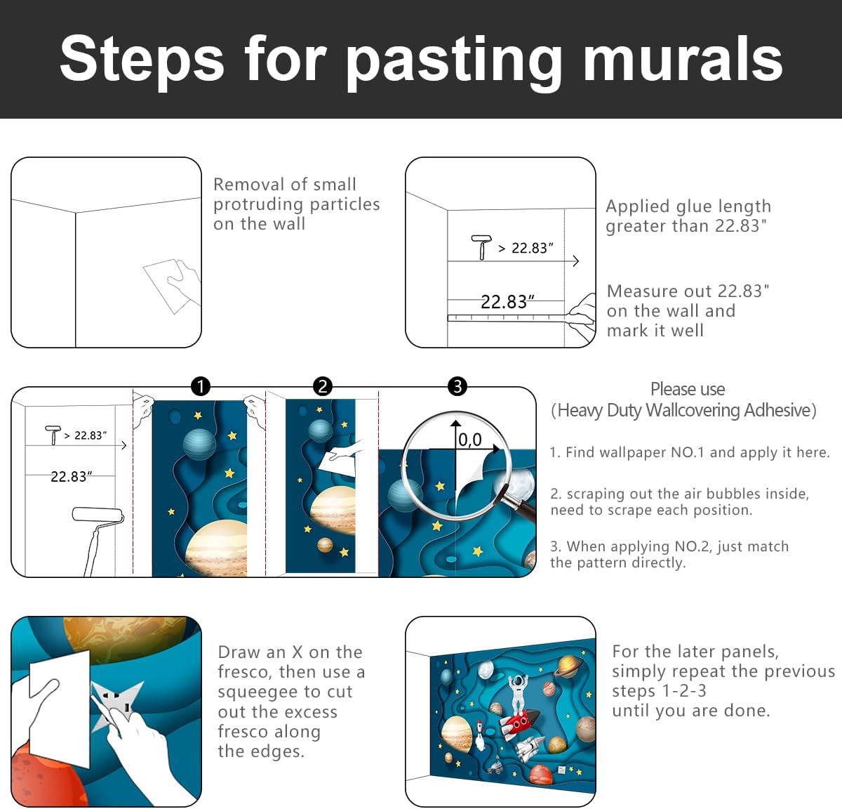 -Kindergarten Children Galactic Planet Fabric Wallpaper Living Room Bedroom Boys Girls Children Cartoon Astronauts Large Mural- 183"x120"( not Peel and Stick)