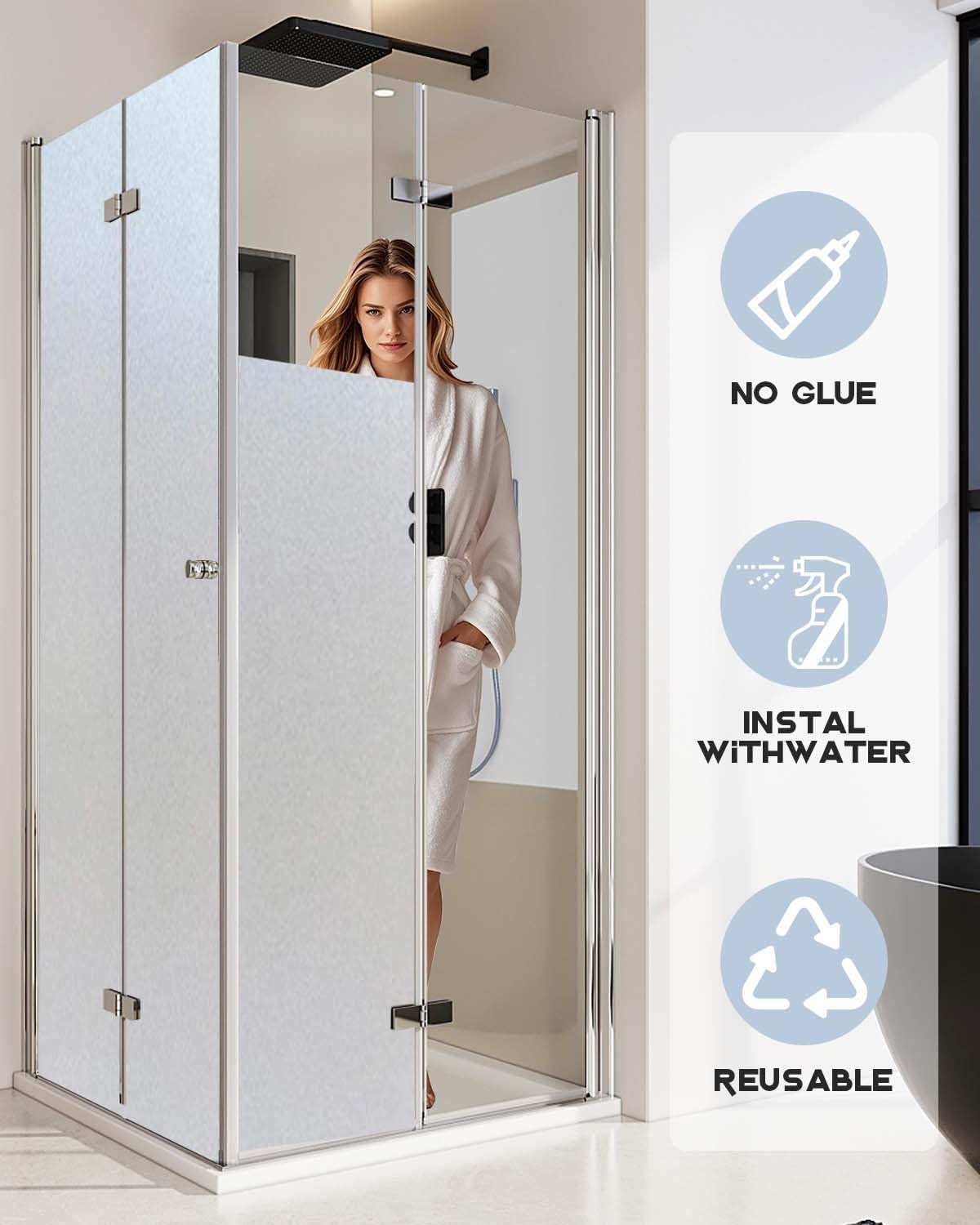 Window Privacy Film, Frosted Glass Window Film,for Glass Windows Cover, Static Cling, Removable, Reusable, Anti-UV, Anti-Glare, Heat Blocking (Pure, 17.5X78.7 Inch)