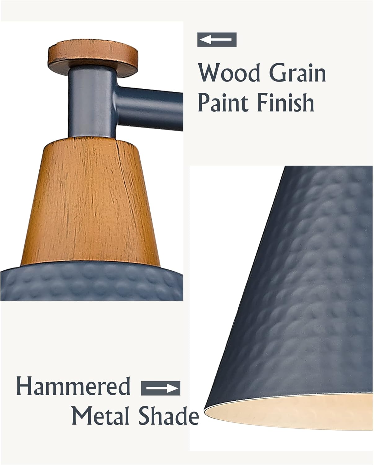 FEMILA 4-Light Bathroom Light Fixtures, Farmhouse Modern Vanity Lights Wall Lamp with Hammered Metal Shade Finish, Dark Blue, 4FG59B-4W Blue