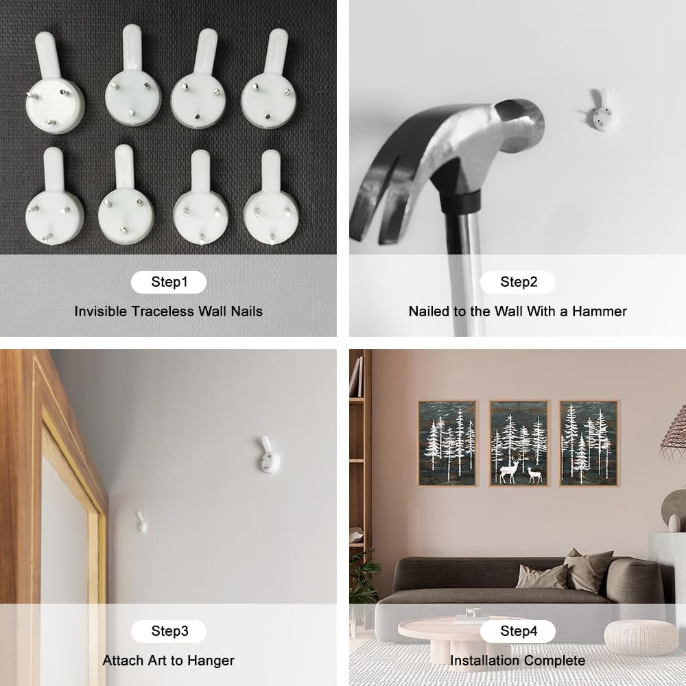 Celestdeco Modern White Forest Framed Canvas Wall Art Set, Minimalist Woodland Art Painting, Retro Tree Landscape Wall Decor, Wildland Deer Artwork for Living Room, Dining Room, Office - 24"x36"x3