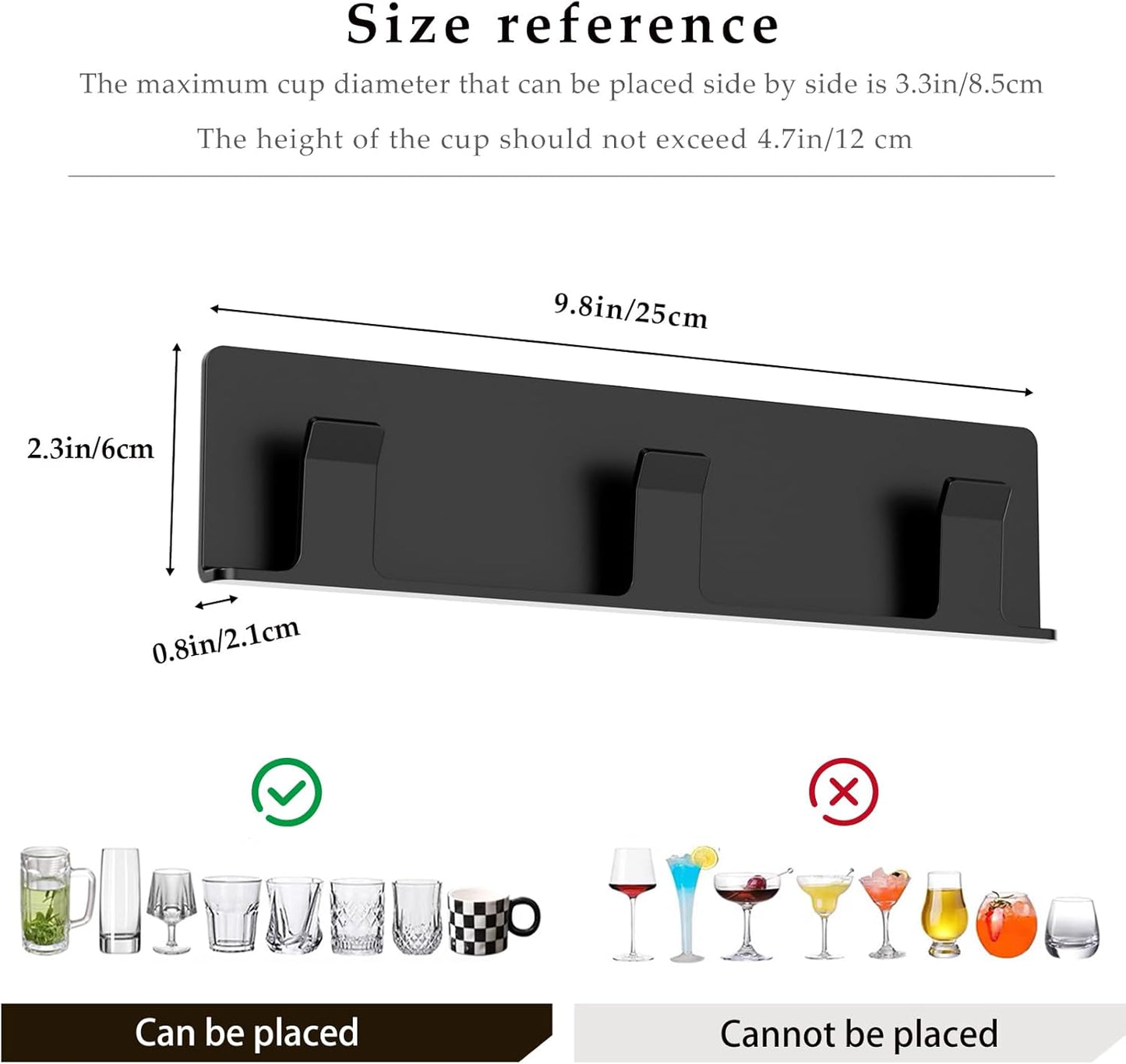 Cup Holder, 2 Pack Wine Glass Holder,No Drilling Installation Wine Glass Holder Wall Mounted for Dining Room, Kitchen and Bar Daily Use (Classic Black)