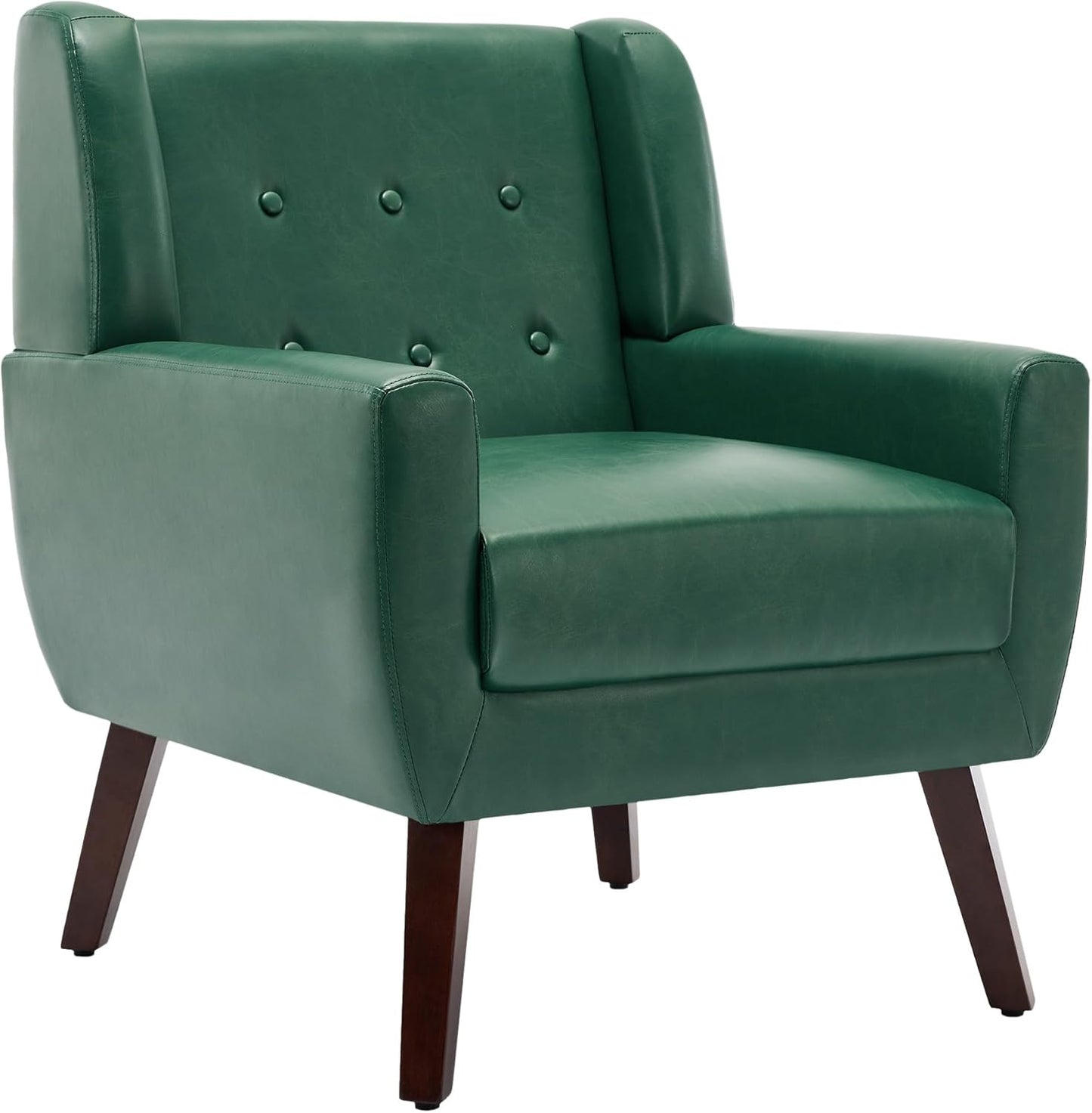 UIXE Faux Leather Accent Chairs Set of 4, Modern Arm Club Chair Upholstered Armchair for Living Room, Comfy Single Sofa Seats Button Tufted Reading Seating, Green