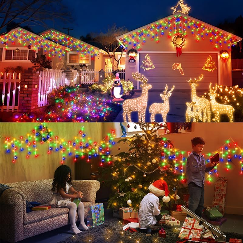 KNONEW 164FT 1600 LED Christmas Lights Outdoor Decoration Multicolor with 320 Drops, 8 Modes Timer Hanging Fairy String Lights Plug in Waterproof Indoor Decor for Holiday Wedding Party Window Garden