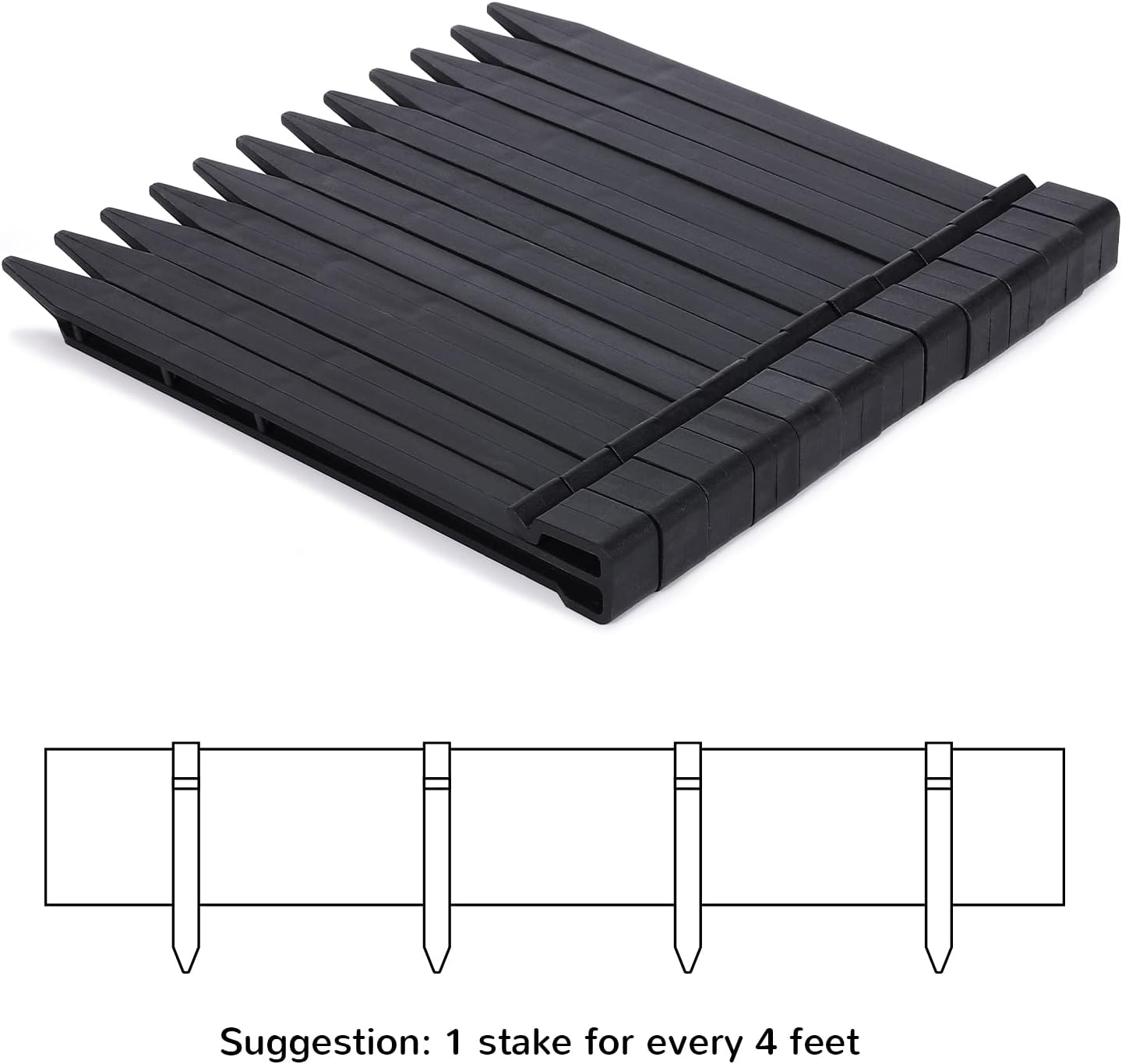 Black Plastic Garden Landscape Edging, 5” Tall Border Coil, Flexible and Strengthened with Anti-UV Treatment (40ft with 12pcs Stakes)