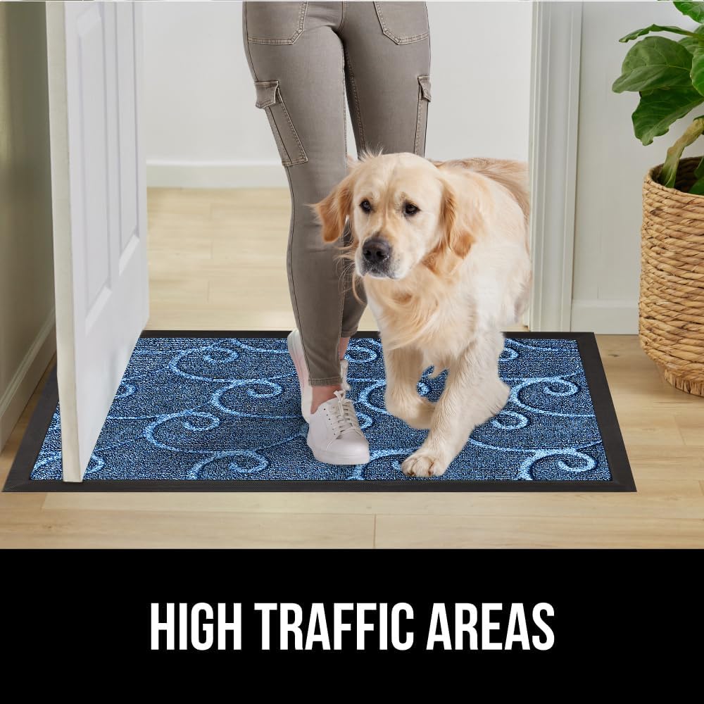 GORILLA GRIP 100% Waterproof All-Season WeatherMax Doormat, 47x35, US Designed Natural Rubber, Stain and Fade Resistant, Low Profile Indoor Outdoor Door Mats, Easy Clean Patio Mat, Ocean Blue Waves