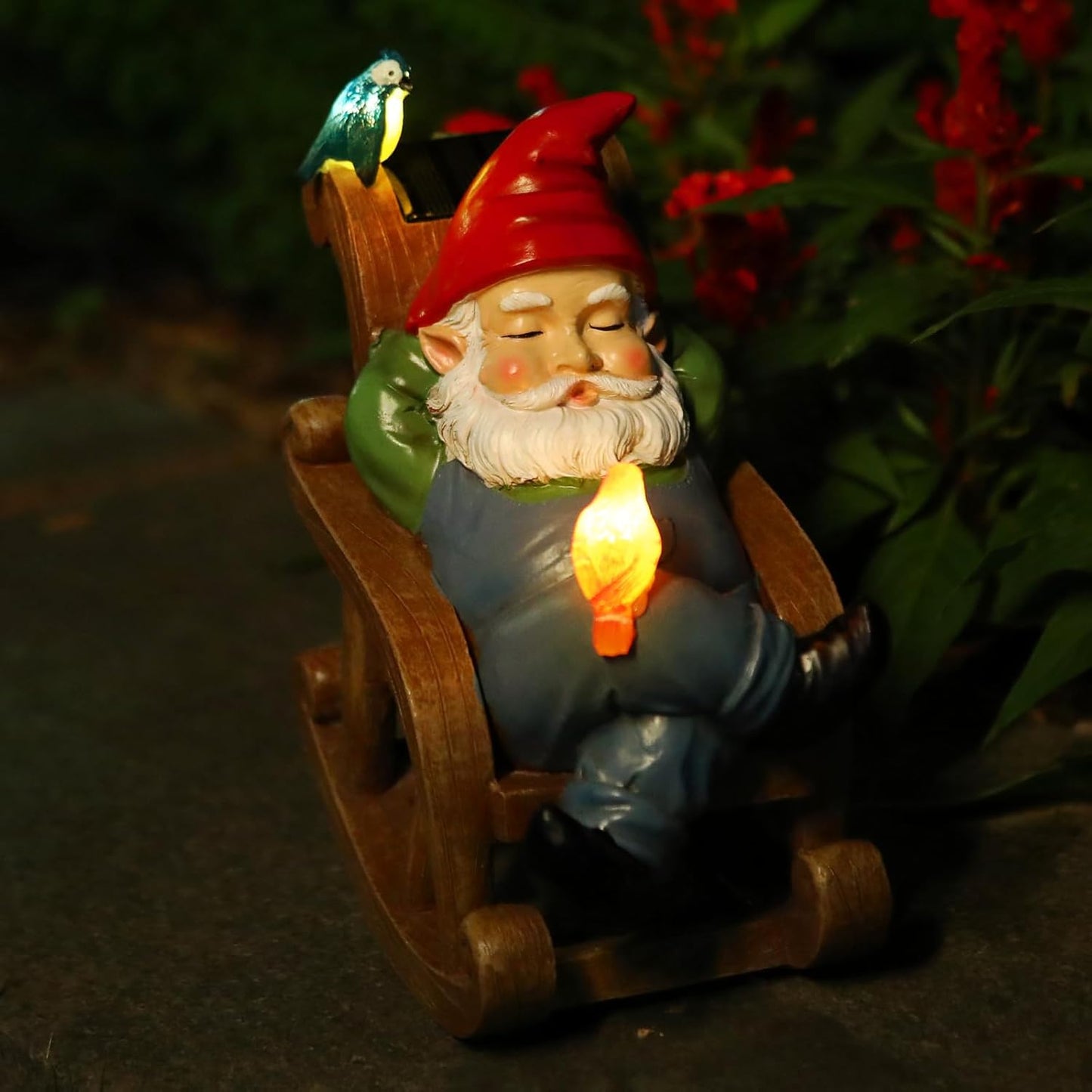 Solar Garden Gnome Statue Outdoor Decor, Patio Gnomes, Outside Yard Sculptures & Statues, Resin Figurines Gift for Women, Mom, Grandma