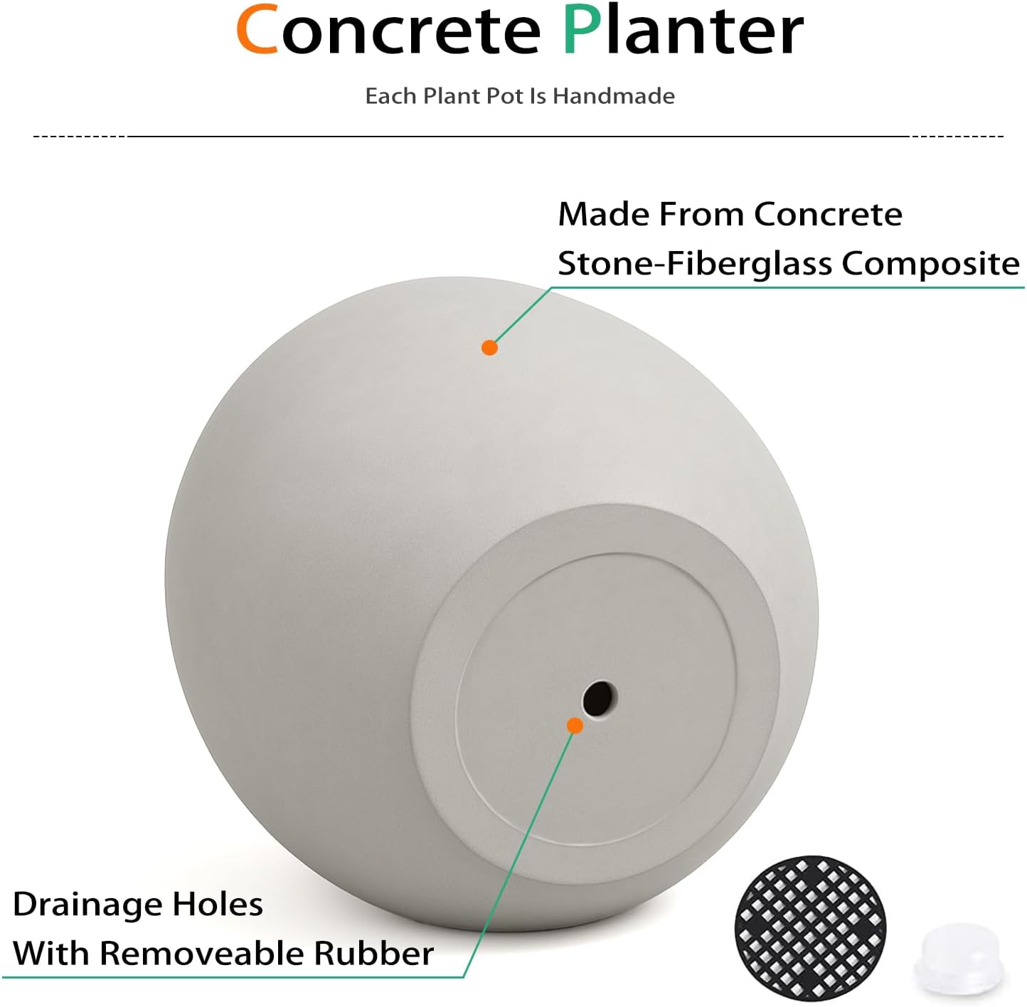 Ball Concrete Planter Outdoor Indoor, Large Tall Cement Plant Pots for Trees Flowers (Gray, 20 inch)