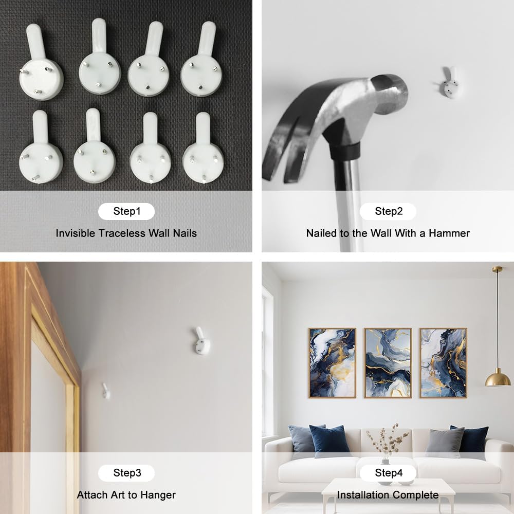 Celestdeco Blue Abstract Framed Canvas Wall Art Set, Blue Golden Aesthetic Wall Decor, Navy Blue Gold Wall Painting, Neutral Modern Art Print for Living Room, Bedroom, Dining Room, Office 24"x36"x3