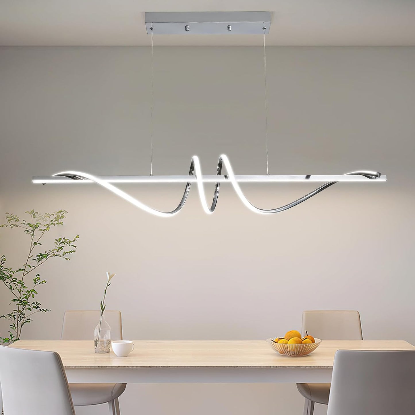 Modern Ceiling Chandelier Light, Acrylic Anti Flicker Pendant Lamp with Remote Control Dimmable 3 Color Mode & Brightness for Kitchen Bar