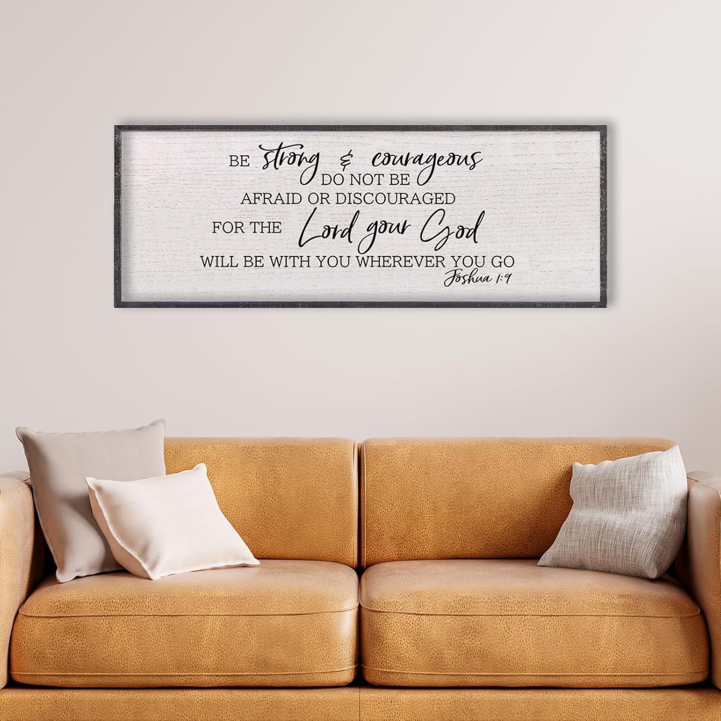 LuZhiQiang Be Strong And Courageous Sign Wall Decor 40"x15" Quote Joshua 1:9 Bible Verse Christian Faith Wood Art Wall (Black)