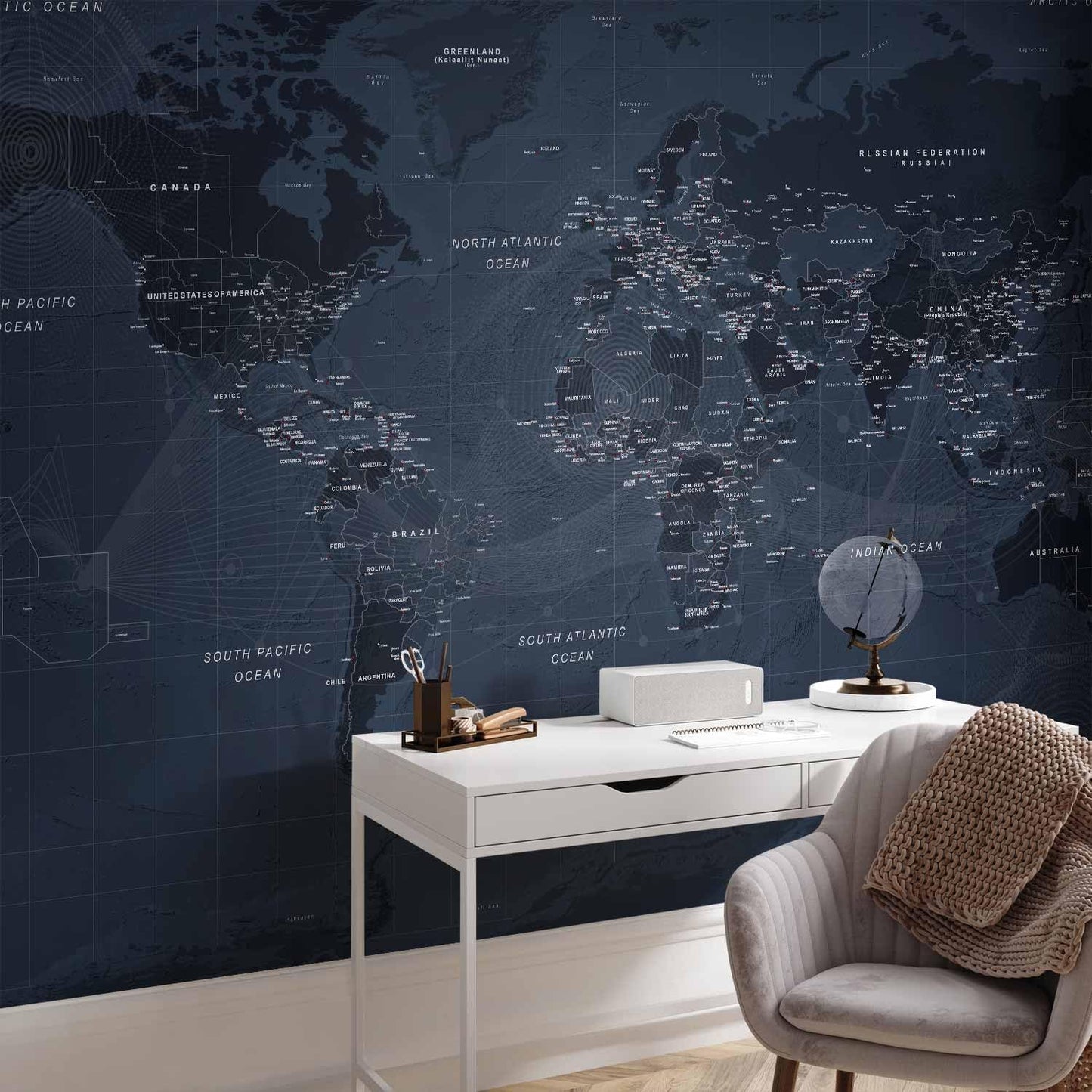 artgeist Wall Mural World Map 96x69 in - XXL Peel and Stick Self-Adhesive Wallpaper Removable Large Sticker Foil Wall Decor Print Picture Image Design Map of The World k-A-0123-a-a