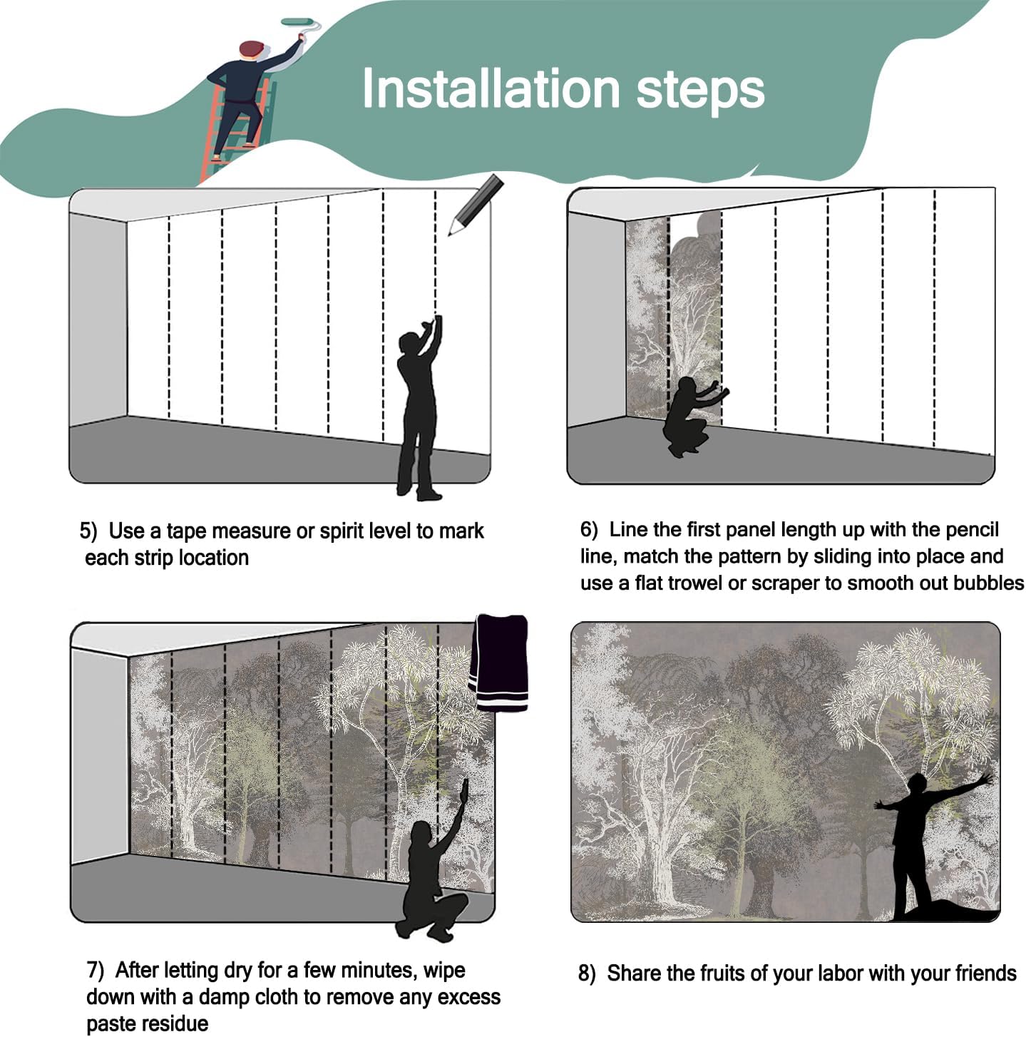 -Hand-Painted Wood Bedroom Wallpaper XT21 S 100" x 65"