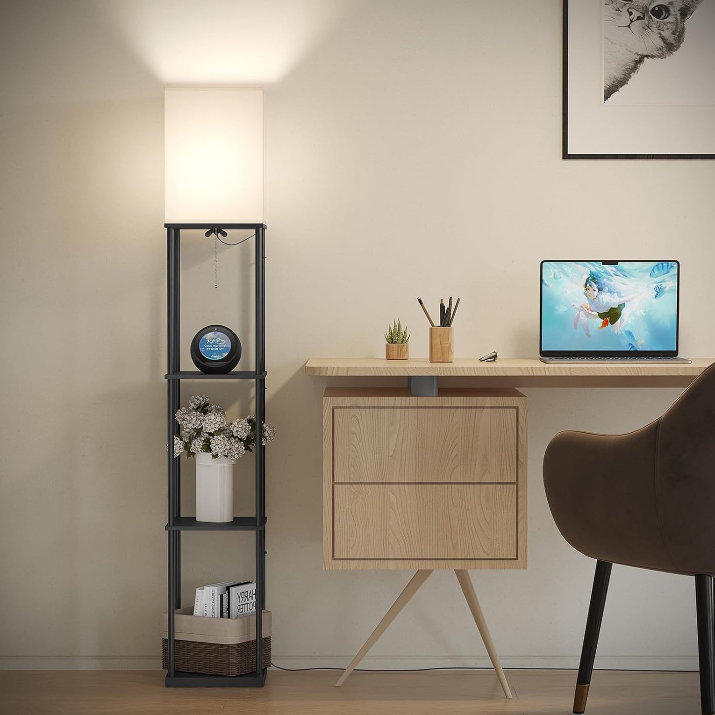 SUNMORY Floor Lamp with Shelves, Smart APP Control Standing Lamps with RGB Bulb, 4-Tier Dimmable Floor Lamps for Living Room, Tall Lamp for Bedroom, Office, Corner Display Bookshelf Lamp