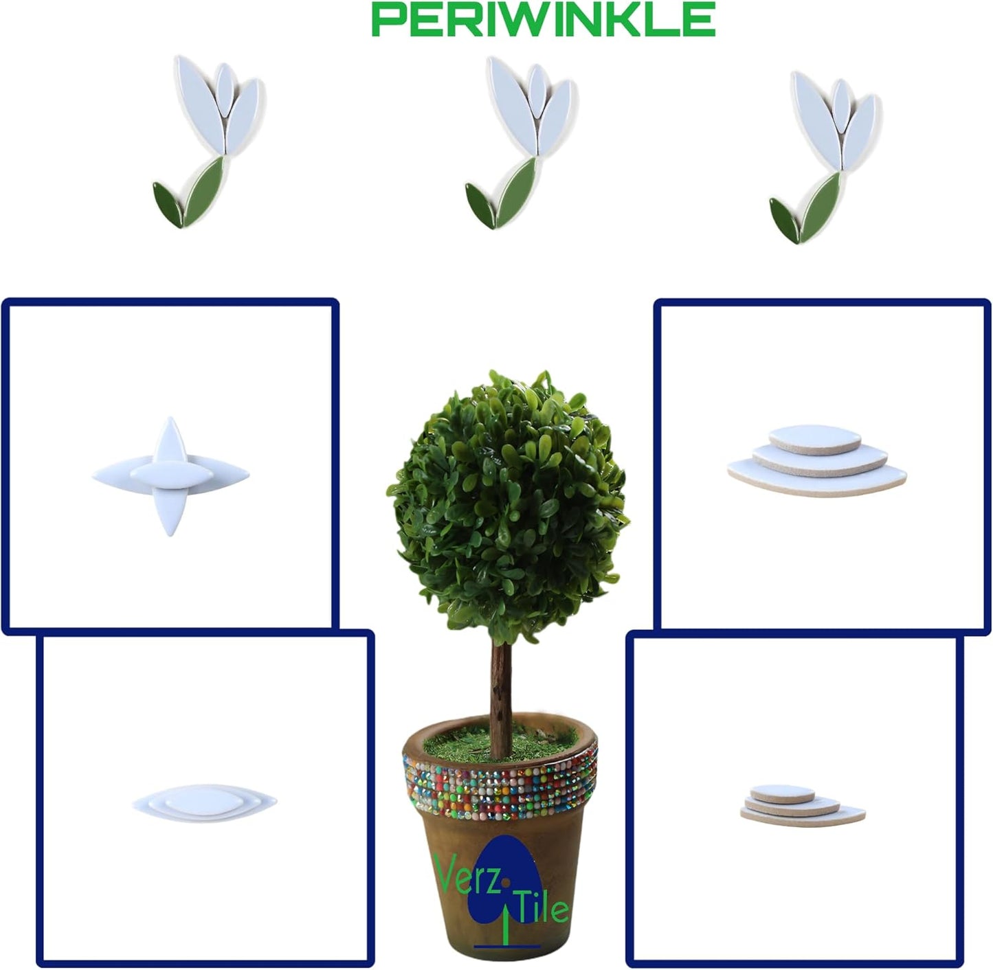 VerzTile Mosaic Tiles for Crafts - Petal Shaped Ceramic Tile Craft Hobbies & Art Projects 39 Color Options Endless Creativity DIY Design (Periwinkle)