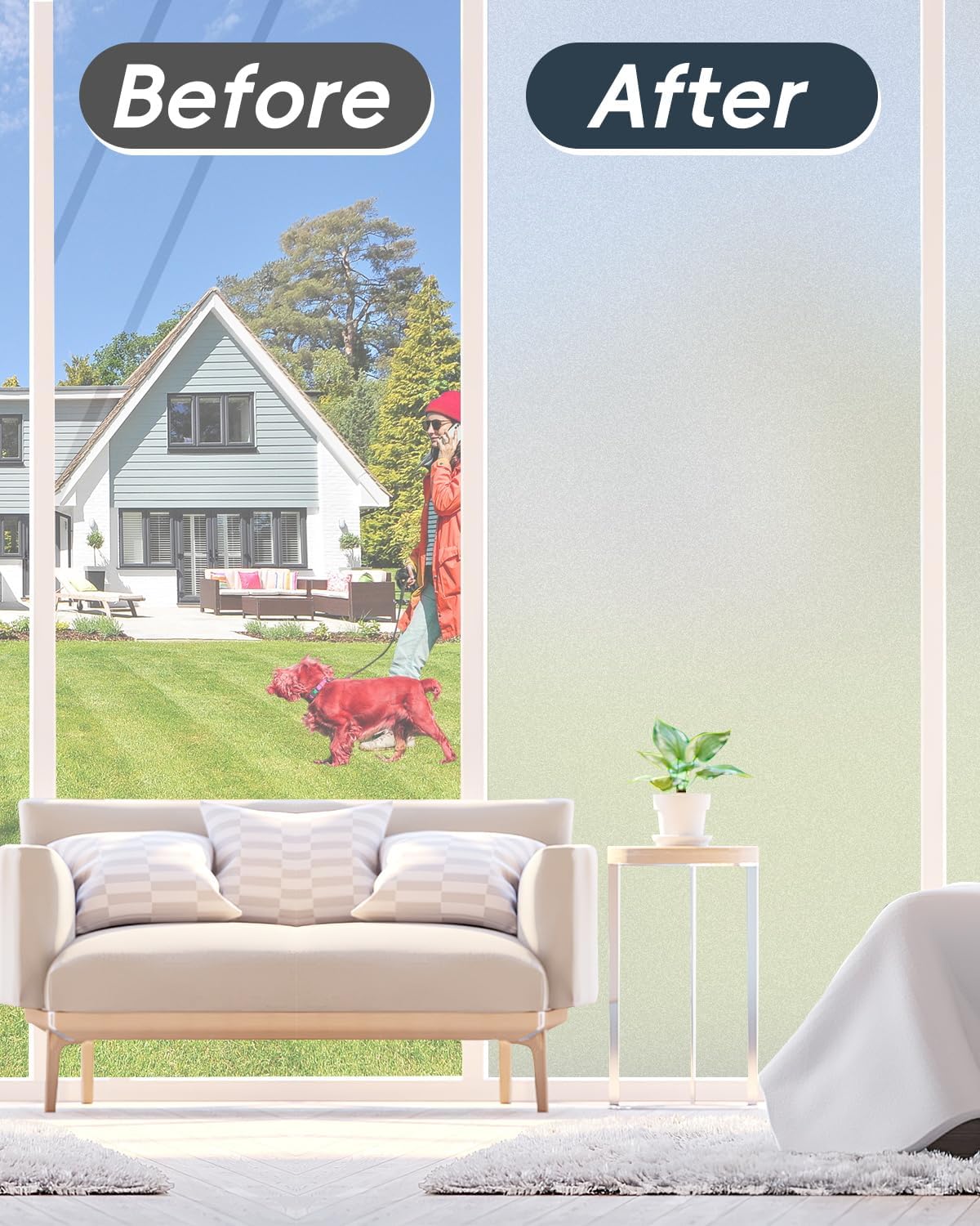 Frosted Glass Window Privacy Film Decorative with Tools, 2 Way Frosting Privacy Film for Glass Windows, Static Cling Tint for Home Anti-UV, Covering Clings 47.2" by 157.4"