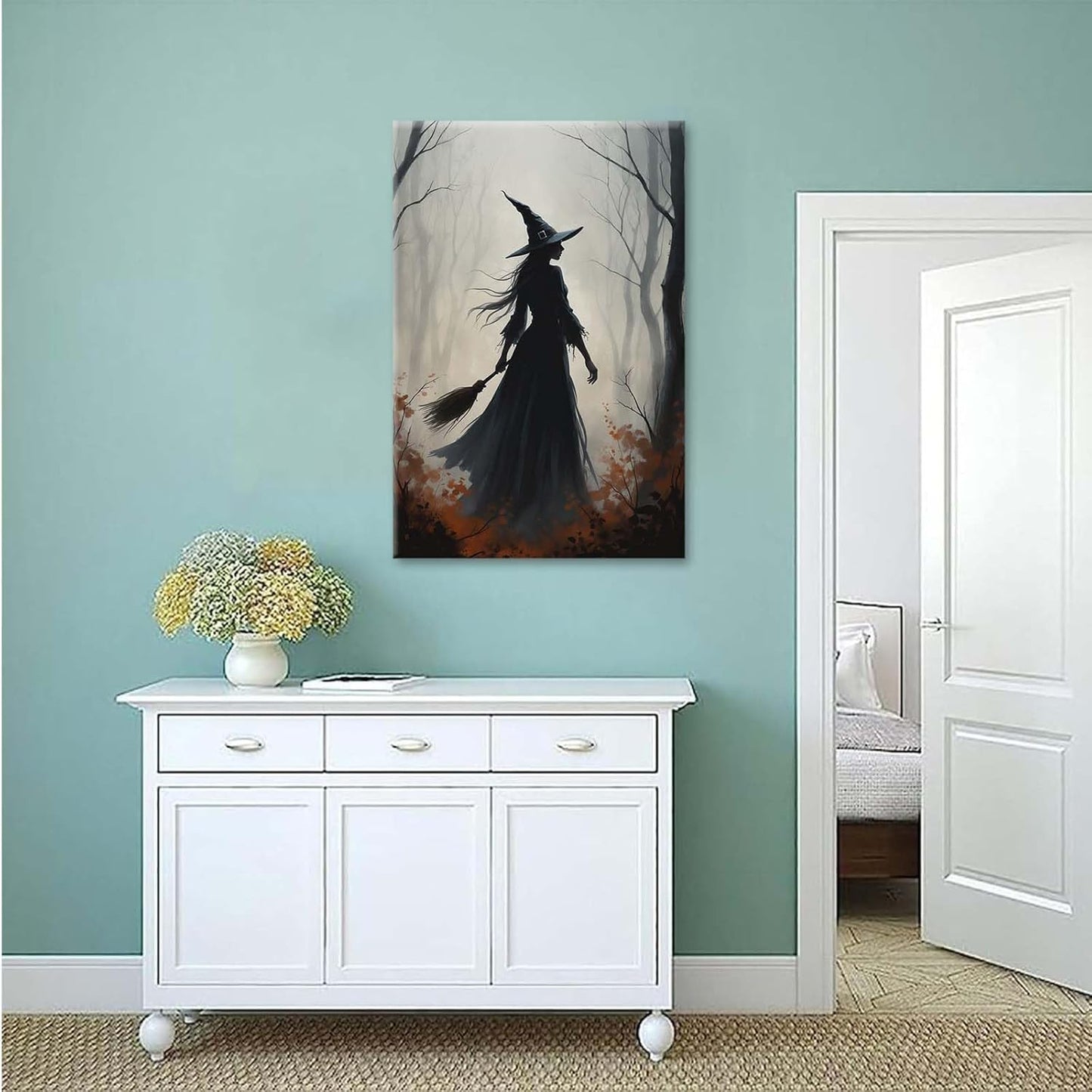 JFHCQJPK Vintage forest witch silhouette poster Halloween mural poster decoration mural art magic suitable for home living room bedroom28x40in Frameless