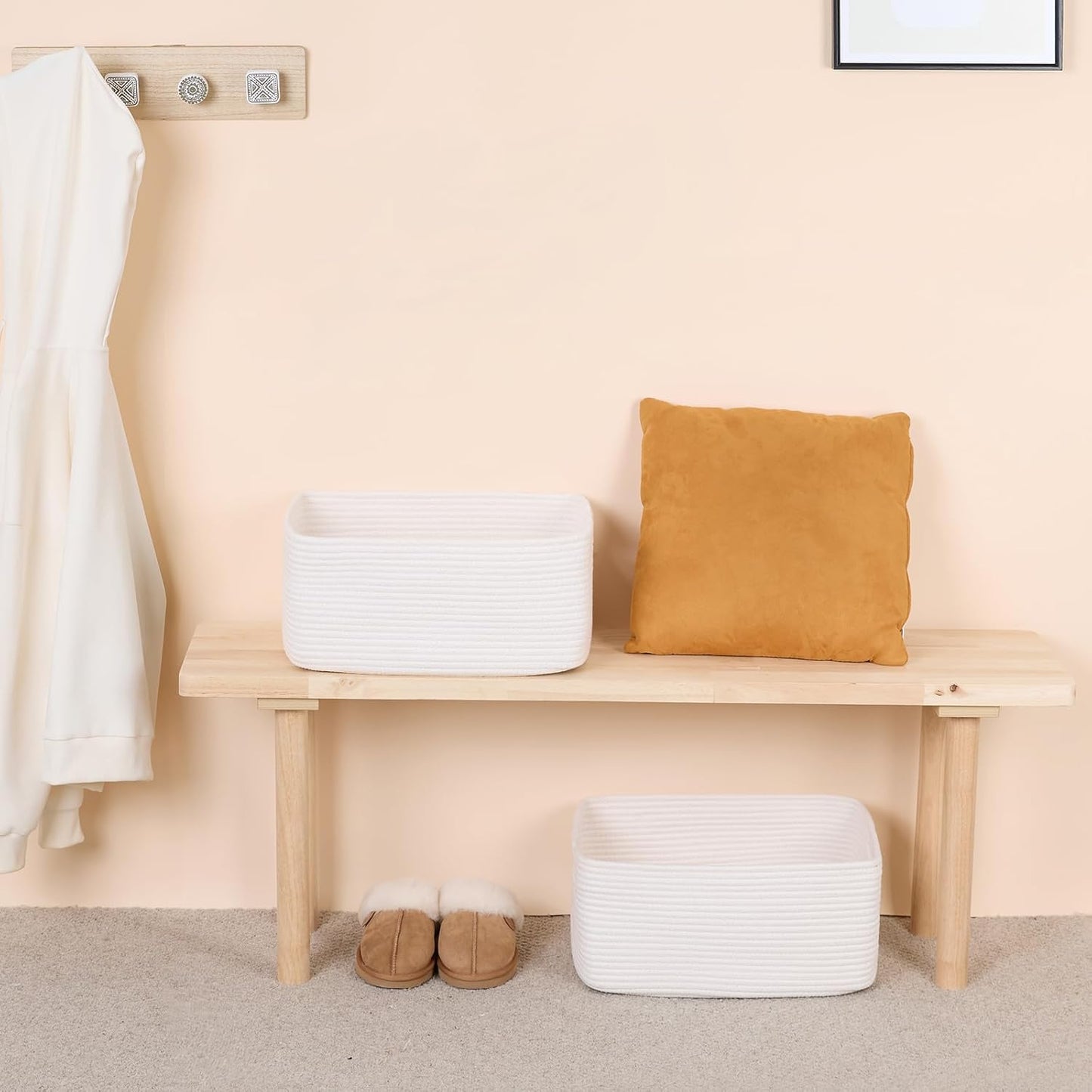 Large Storage Baskets for Organizing, Closet Shelf Baskets for Clothes Blanket Towels, Baby Nursery, Toy Bins Box, Woven Rope Baskets, 17 x 13 x 7.5”, 4 Packs Off White