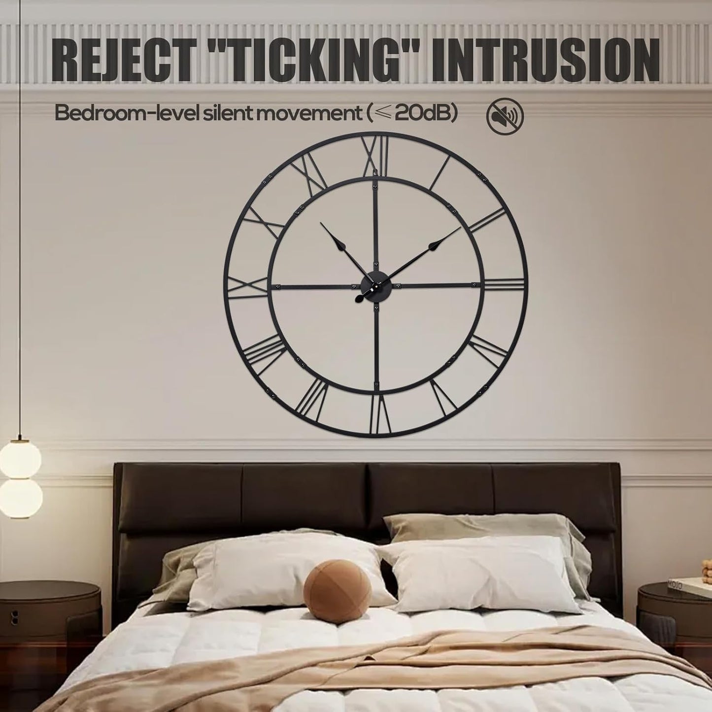 Extra Large 40 Inch Wall Clock for Living Room Decor – Silent Non-Ticking Modern Farmhouse Wall Clock, Oversized Decorative Metal Roman Numeral Clock, Black