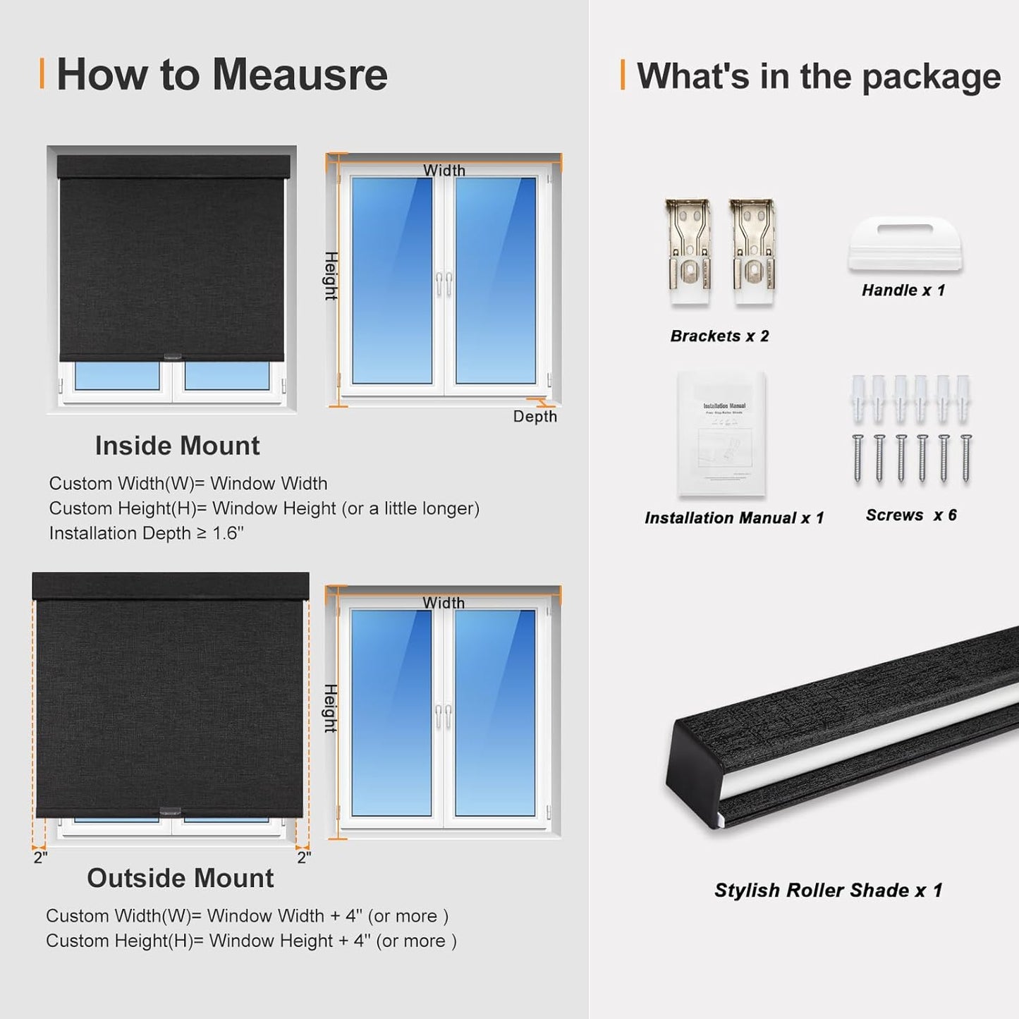 Persilux Free-Stop Cordless Blinds for Indoor Windows with Cover, Window Shades Blackout Roller Blinds, Thermal Insulated Fabric UV Protection for Kitchen, Office, Living Room, Black(35.5" W x 84" H)