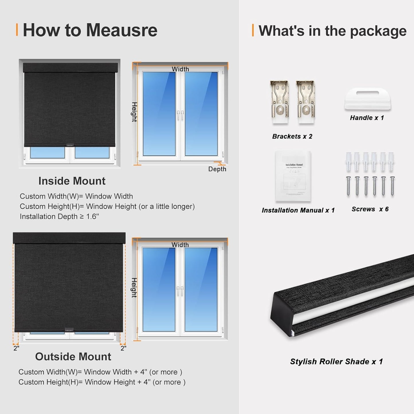 Persilux Free-Stop Cordless Blinds for Indoor Windows with Cover, Window Shades Blackout Roller Blinds, Thermal Insulated Fabric UV Protection for Kitchen, Office, Living Room, Black(15" W x 64" H)