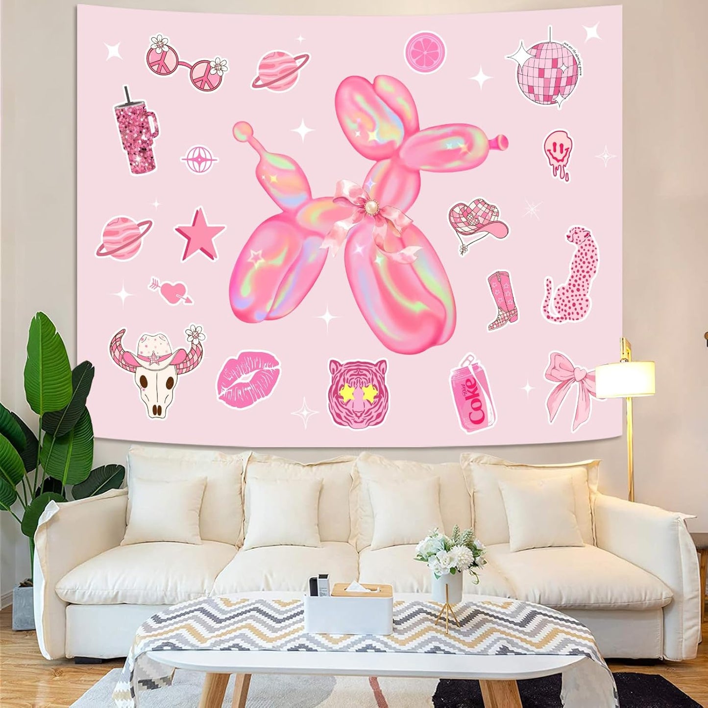 Lunerfex Y2K Tapestry Pink Dog Wall Tapestry, Cute Tapestries for Bedroom Funny Tapestries Wall Hanging for Bedroom Living Room Decor Pink-6 44"x60"