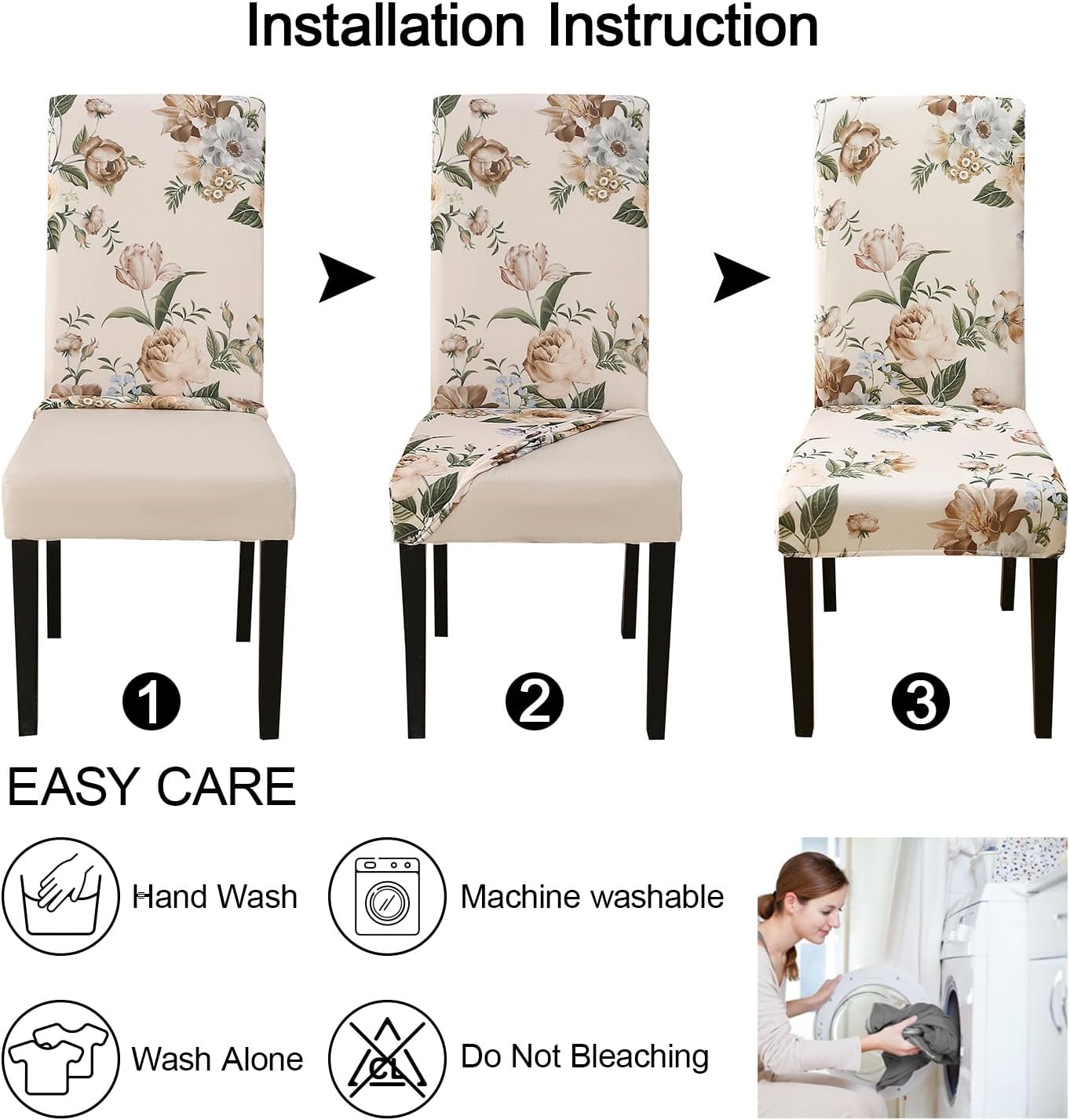 JQinHome Pattern Chair Covers for Dining Room Set of 6, High Stretch Removable Washable Parsons Chair Slipcover for Home Party Hotel Wedding Ceremony (Peony Flower,6PCS)