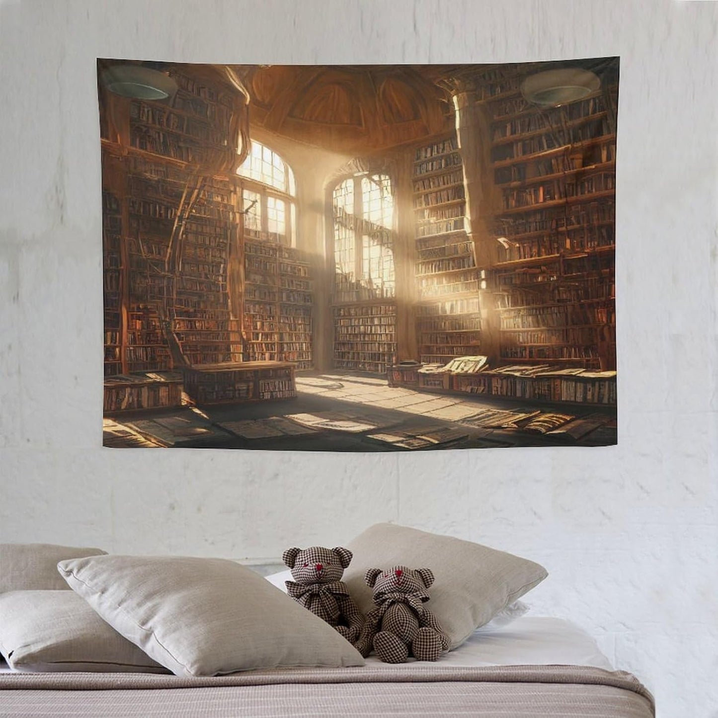 Kurtect Retro Bookshelf Tapestry,Medieval Mid Century Library Building Pattern Print Tapestries for Party Beach Picnic Blankets Tablecloths Living Room Wall Deocr, 30x40 in