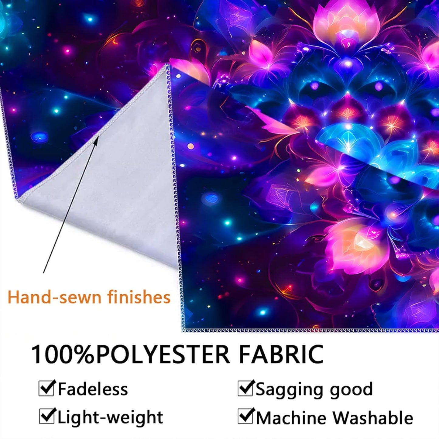 PSYHILAR Blacklight Mandala Tapestry for Bedroom, Psychedelic Black Light Posters for Adults and Teens, Colorful UV Reactive Aesthetic Bohemian Art Wall Hanging Decor (60 x 50 Inches)