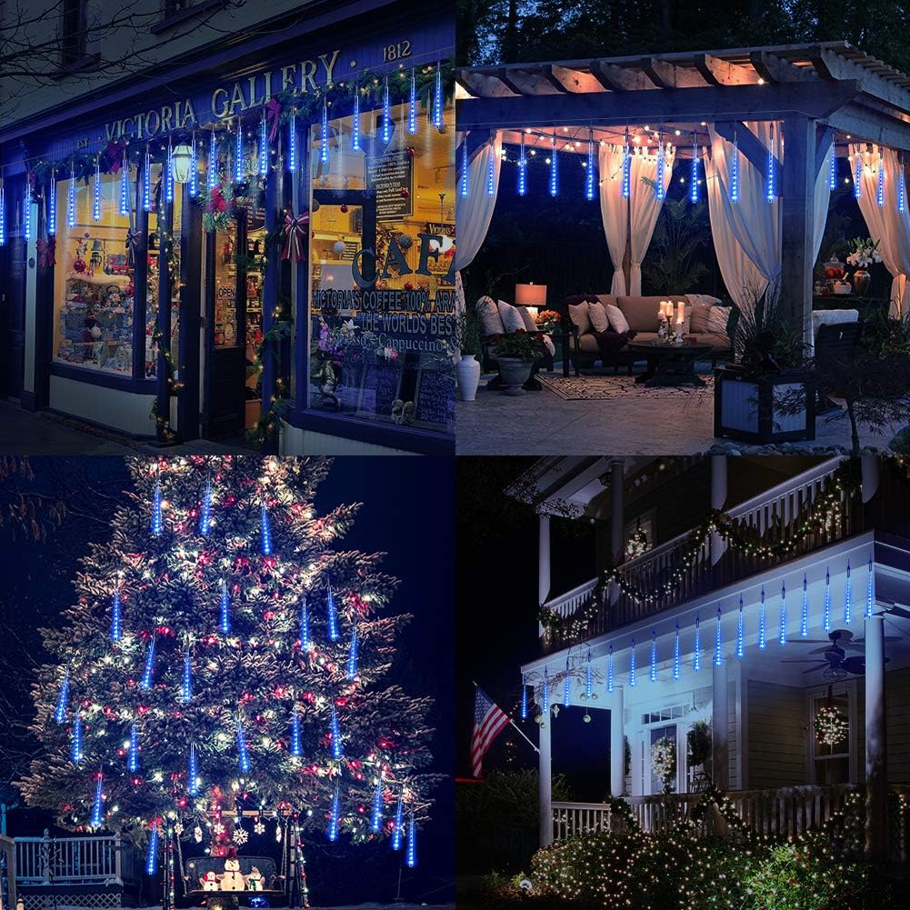 【2 Pack】 Christmas Lights Meteor Shower Rain Lights 20inch, Totally 20 Tube 720 LEDs Icicle Lights Outdoor Raindrop Lights for Xmas Halloween Wedding Party Tree Holiday Decoration,Blue