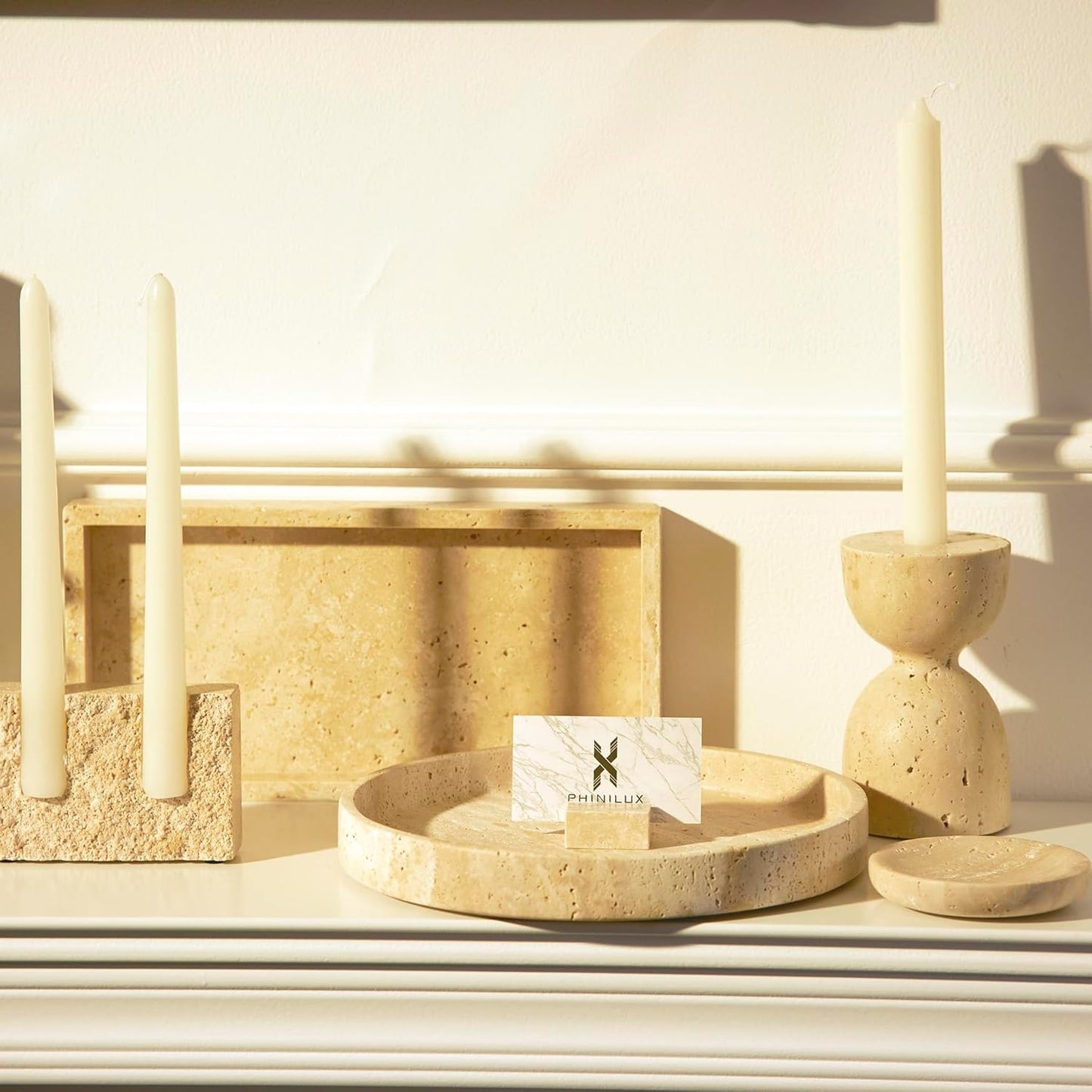 Luxury Turkish Travertine Coasters - Set of 4 - Square Marble Bar Coasters for Drinks, Coffee - Stone Holder for Home Décor, Housewarming Gifts (Beige Travertine)