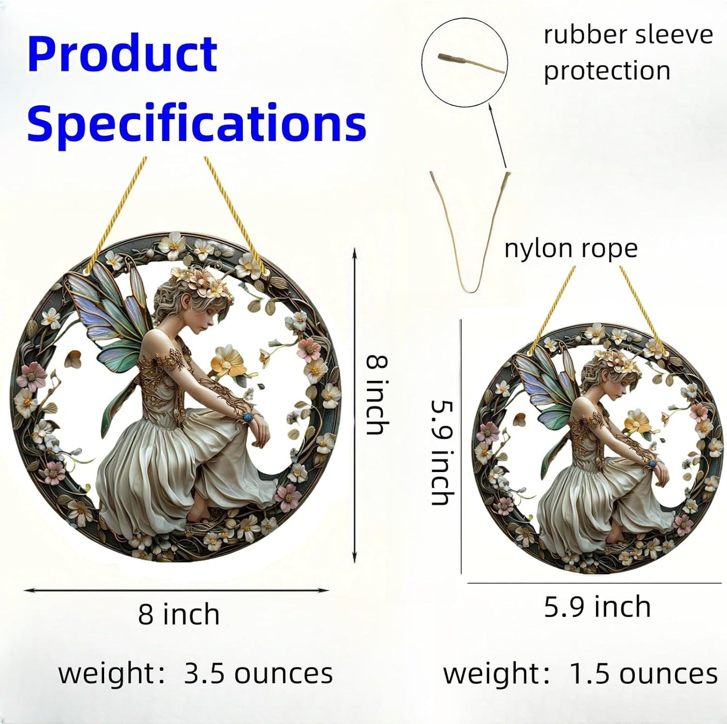 Flower Fairy Garden Decorations Angel Wing Christmas Halloween Deco Statue Art Elf Sculpture Hanging Craft for Outdoor Yard Courtyard Lawn Patio Window Acrylic Ornament Home Gift (B,S: 6*6 IN)