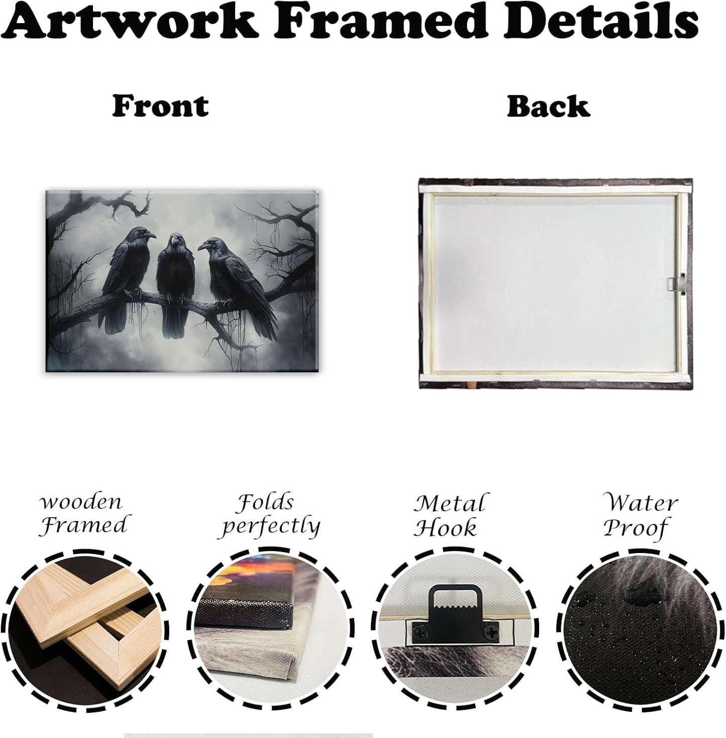 OAAPITI Halloween Wall Art Black Raven Art Poster Night Forest Landscape Pictures Print Scary Weird Black Crow Living Room Home Bedroom Decor(Artwork-5,12"x18")