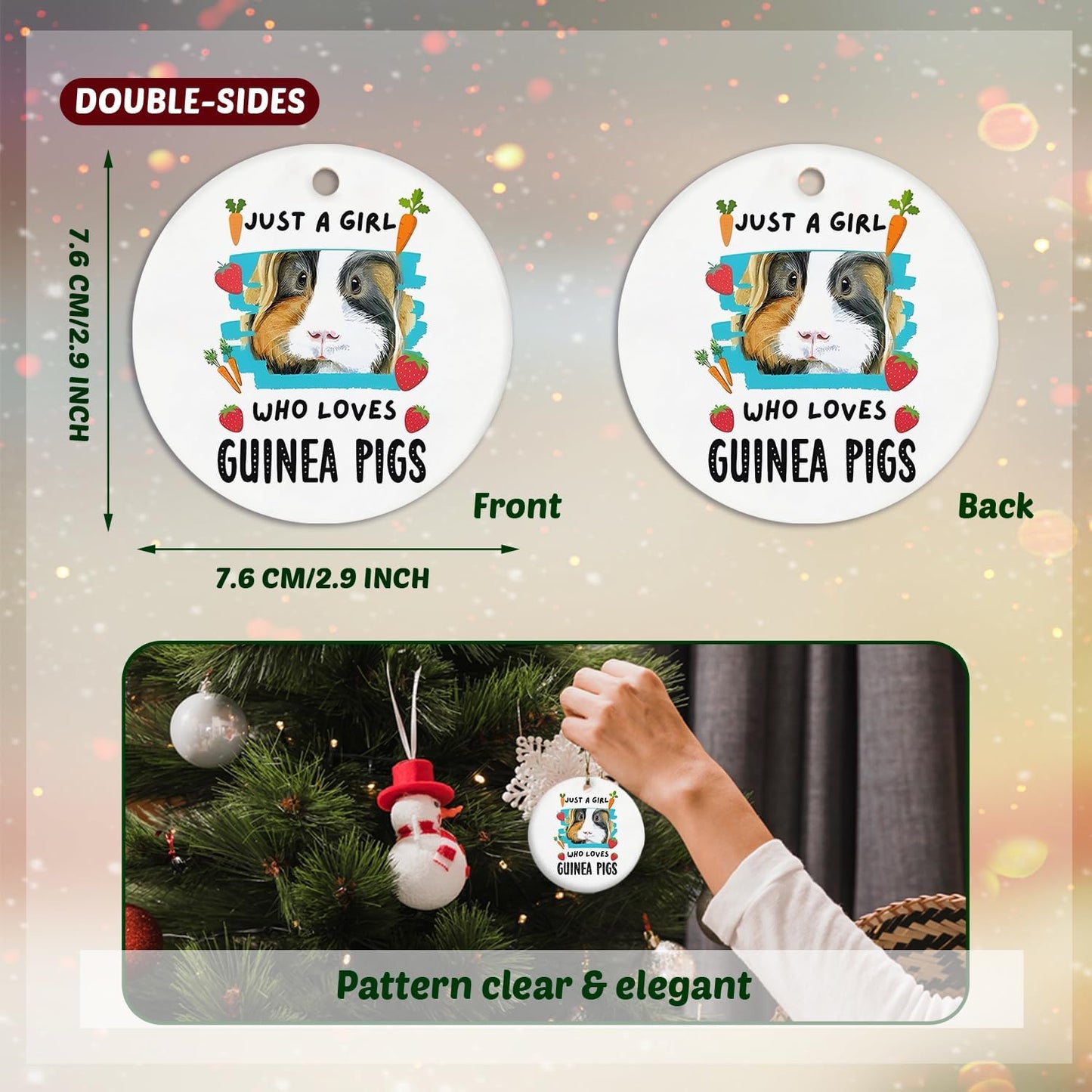 Guinea Pig Ornament, Guinea Pig Ornaments for Christmas Tree, Guinea Pig Gifts for Lovers Women, Just a Girl Who Loves Guinea Pigs Ceramic Ornaments, Guinea Pig Decorative Hanging Ornament