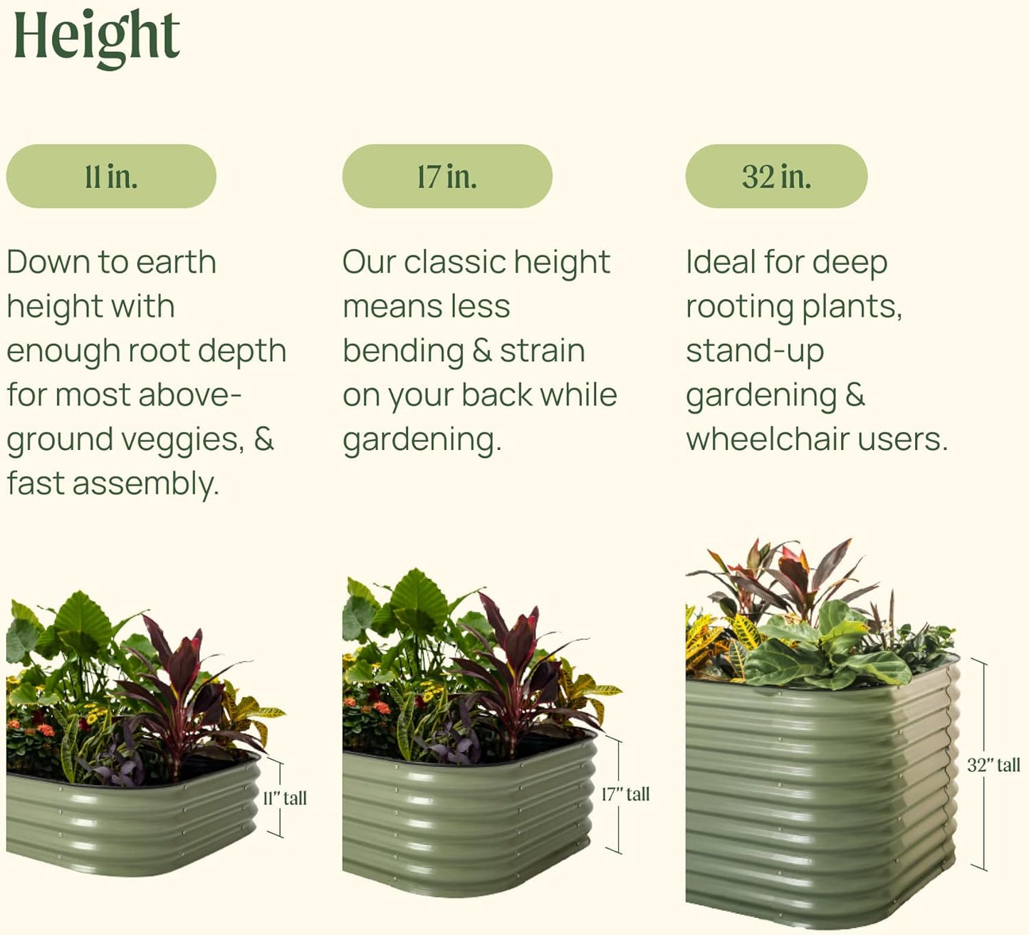 Vego garden 17" Tall 42" Round Raised Garden Bed Metal Raised Bed Planter Box for Vegetables Flowers Patio, Olive Green