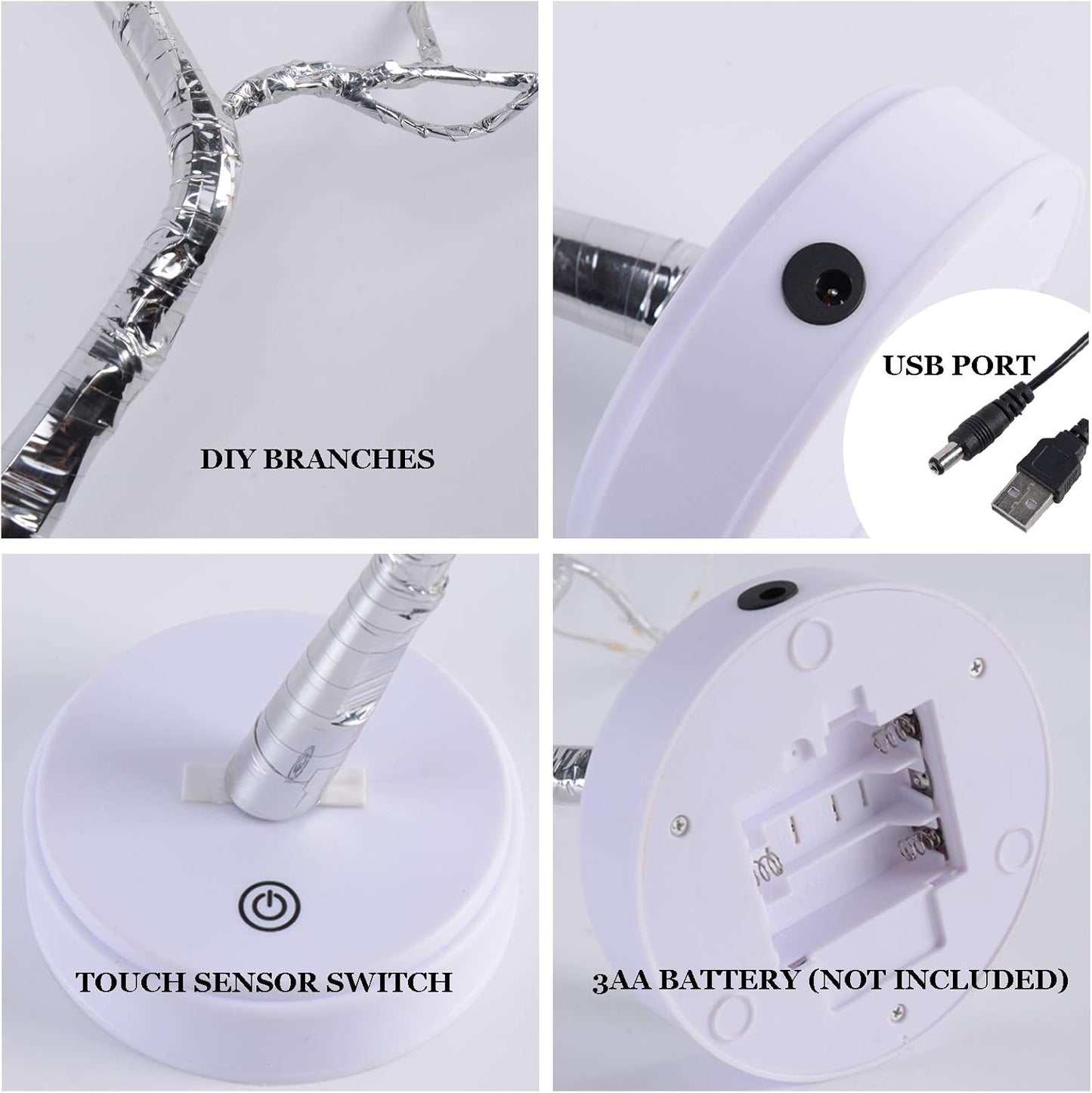 108 LED Sparkly Fairy Tree Lamp, Warm White, Remote Control, USB/Battery, 8 Modes, DIY Bonsai Decor, Festival Decoration Light