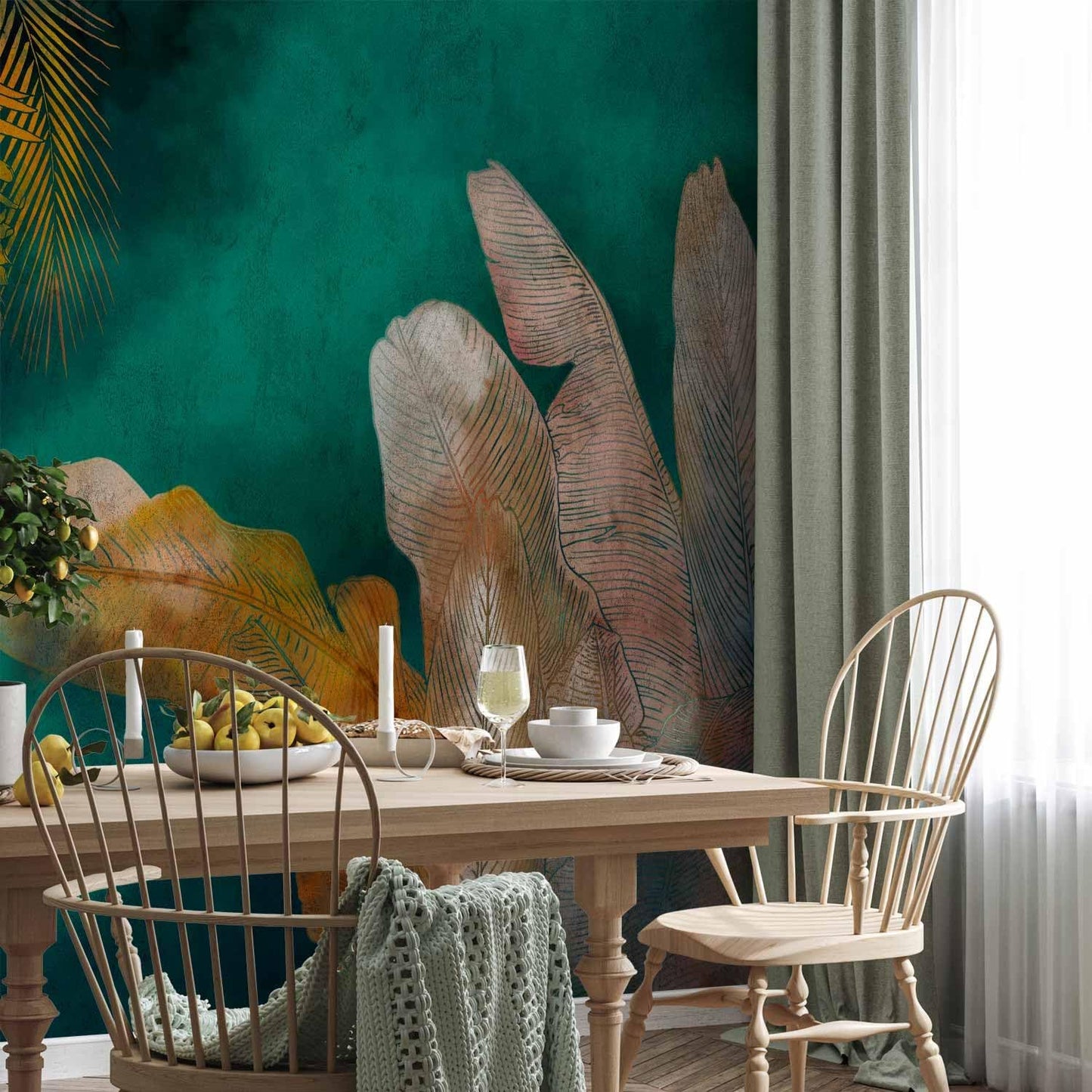 artgeist Premium Wall Mural Jungle 157"x110"XXL Non-Woven Wallpaper Fleece Wall Decor Photo Print Picture Image Design Leaves Green Yellow Nature b-A-0825-a-a